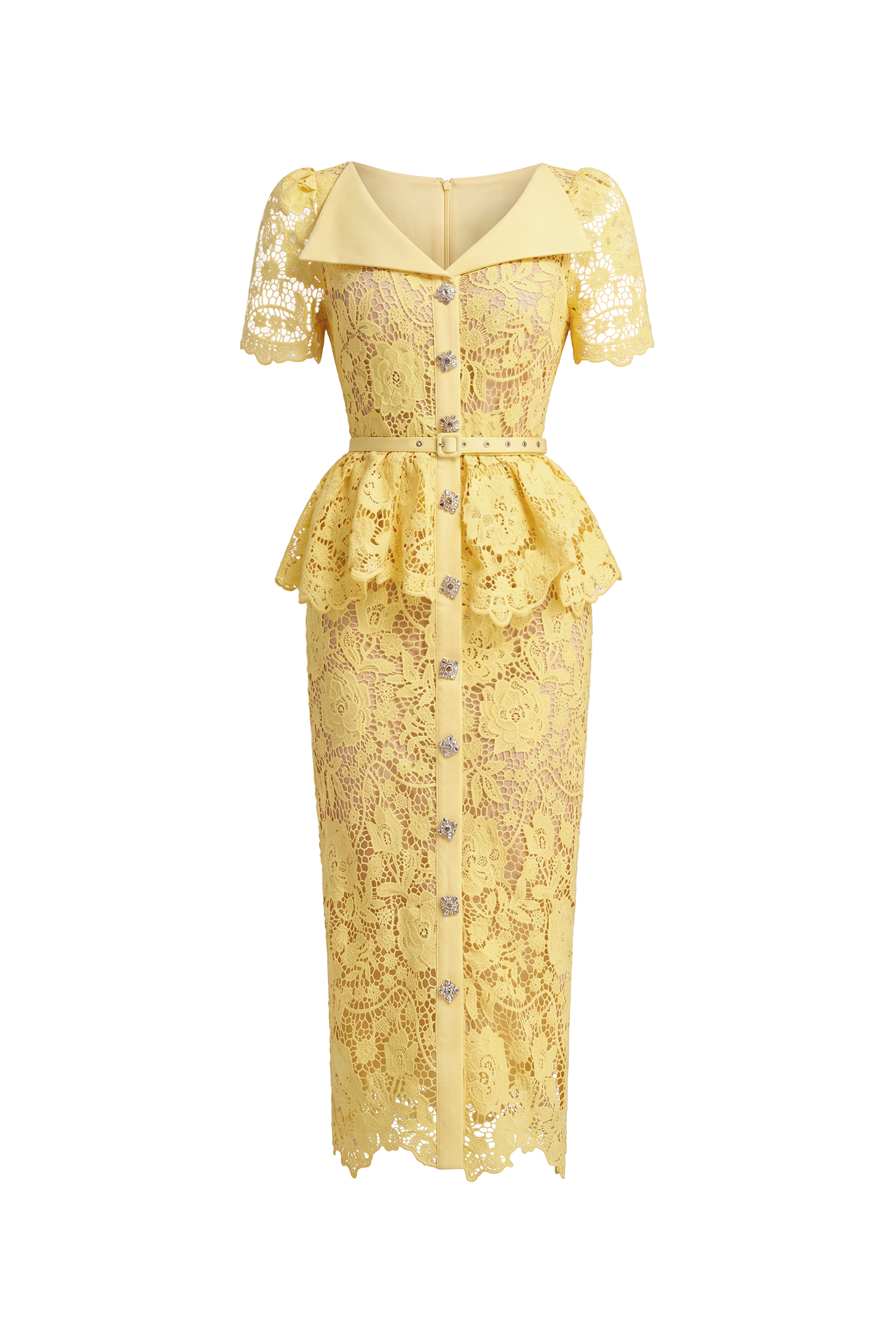 Quinn Elegant Cinched Short Sleeve Floral Lace Maxi Dress