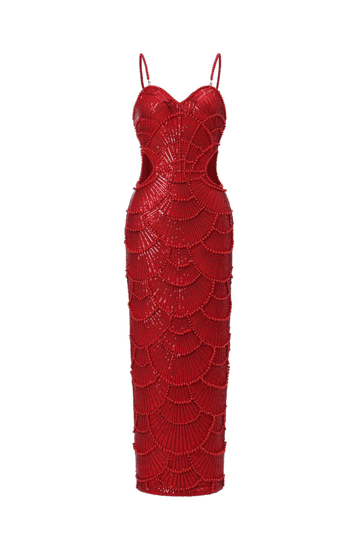 Teresa Pearl Sequin Midi Dress- Red