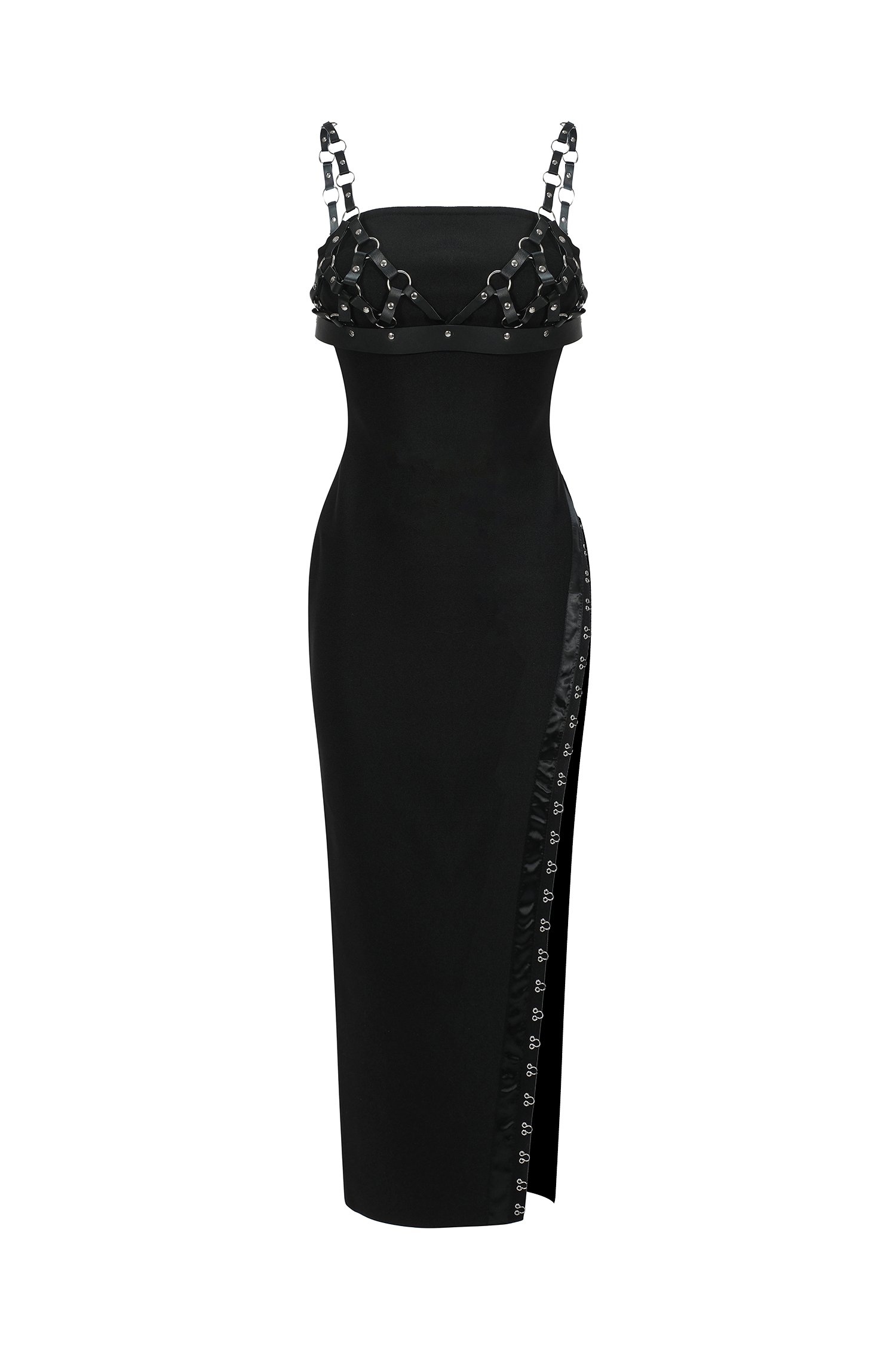 Cherrie Leather Weaved Top & High Slit  Bandage Midi Dress