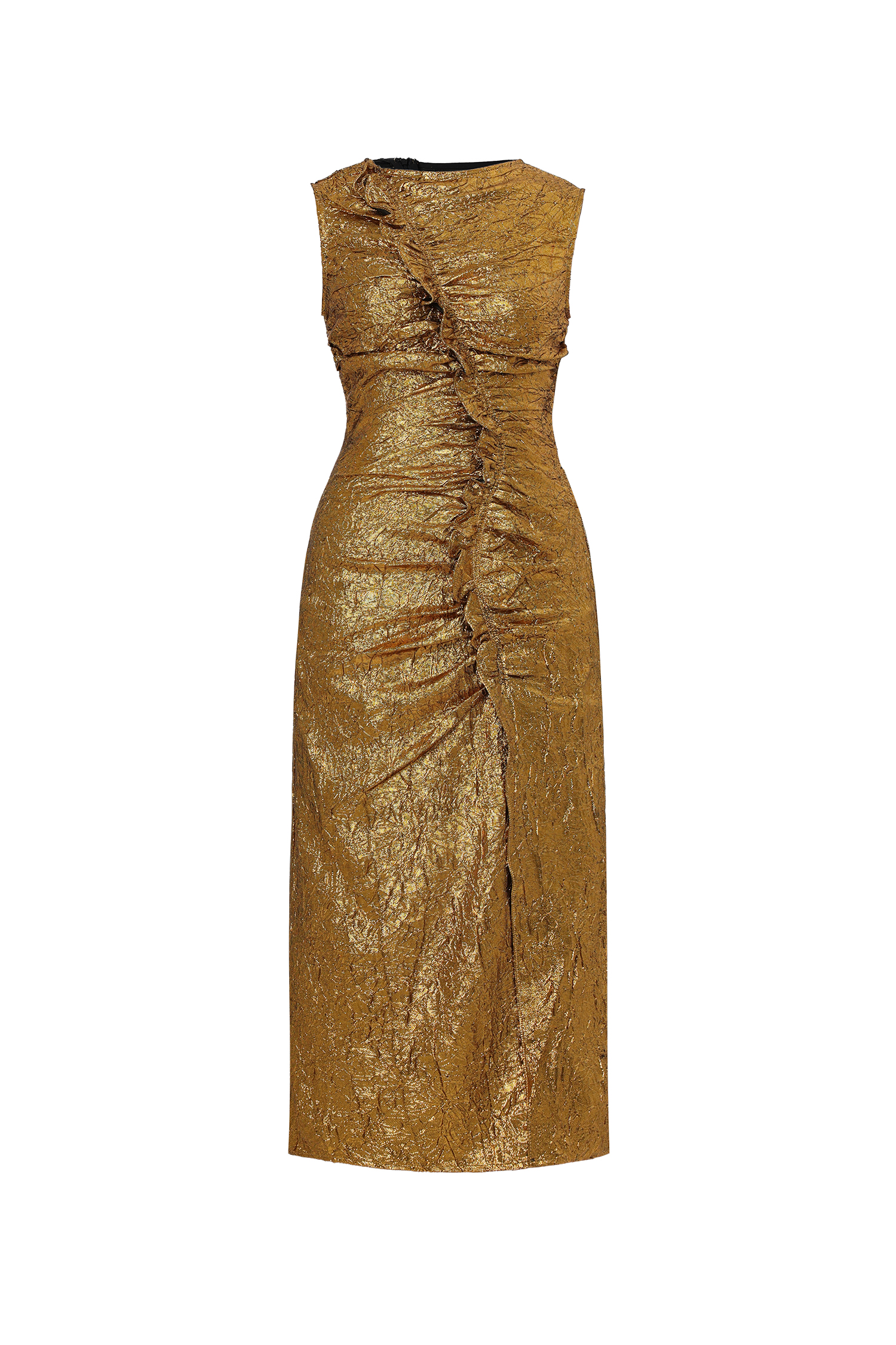 Suku Pleated Metallic Slit Kleid