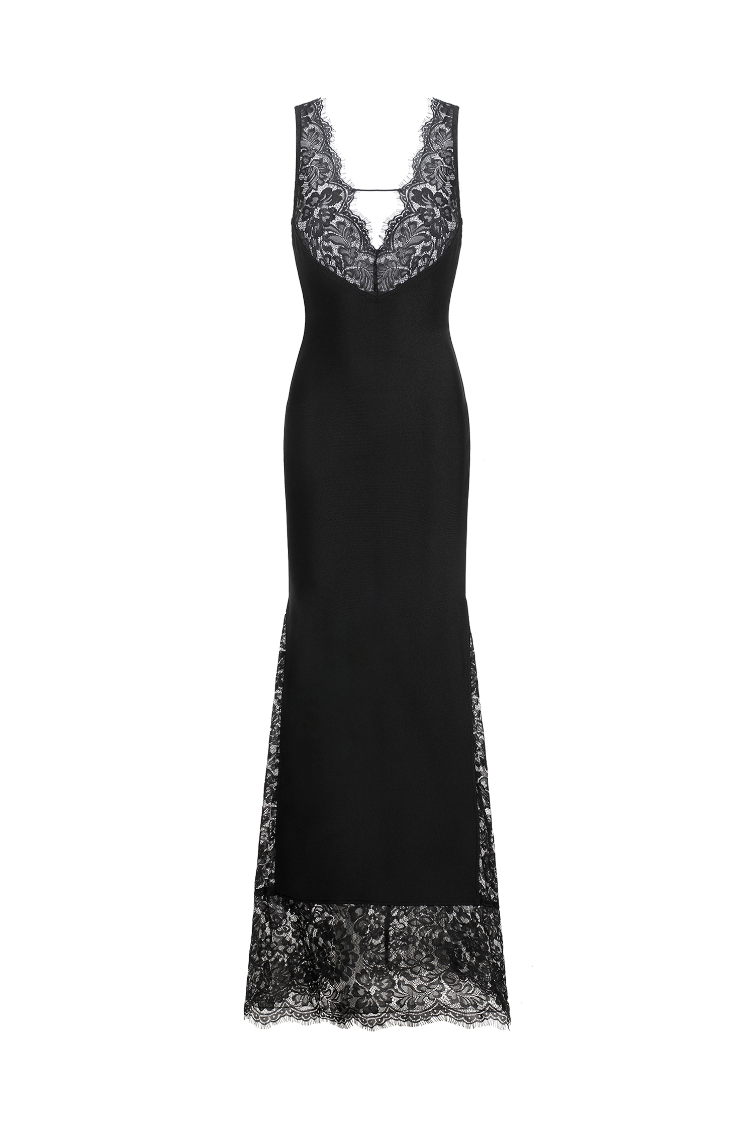 Janano Lace Deep V Maxi Dress - Black