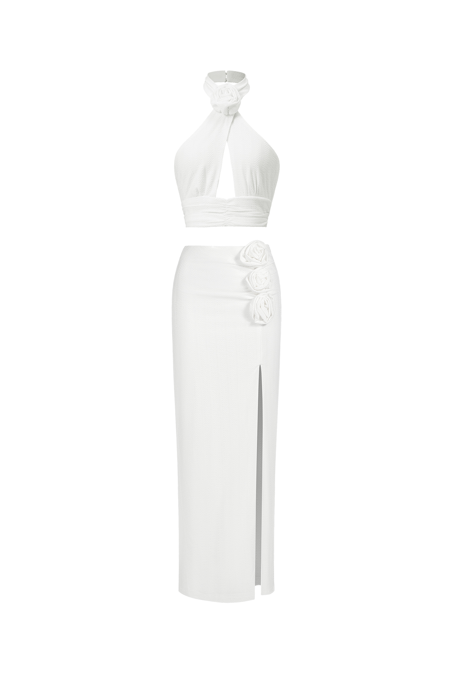 Juliet Neckholder-Midi-Set mit Blumenmuster - Weiß