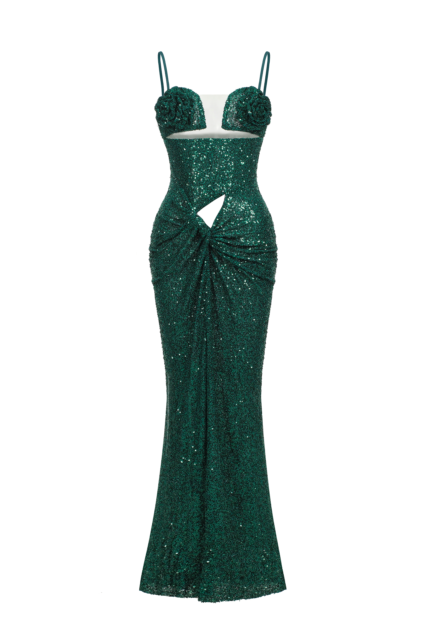 Megan Flower Cut Out Twist Slit Maxi Dress - Green