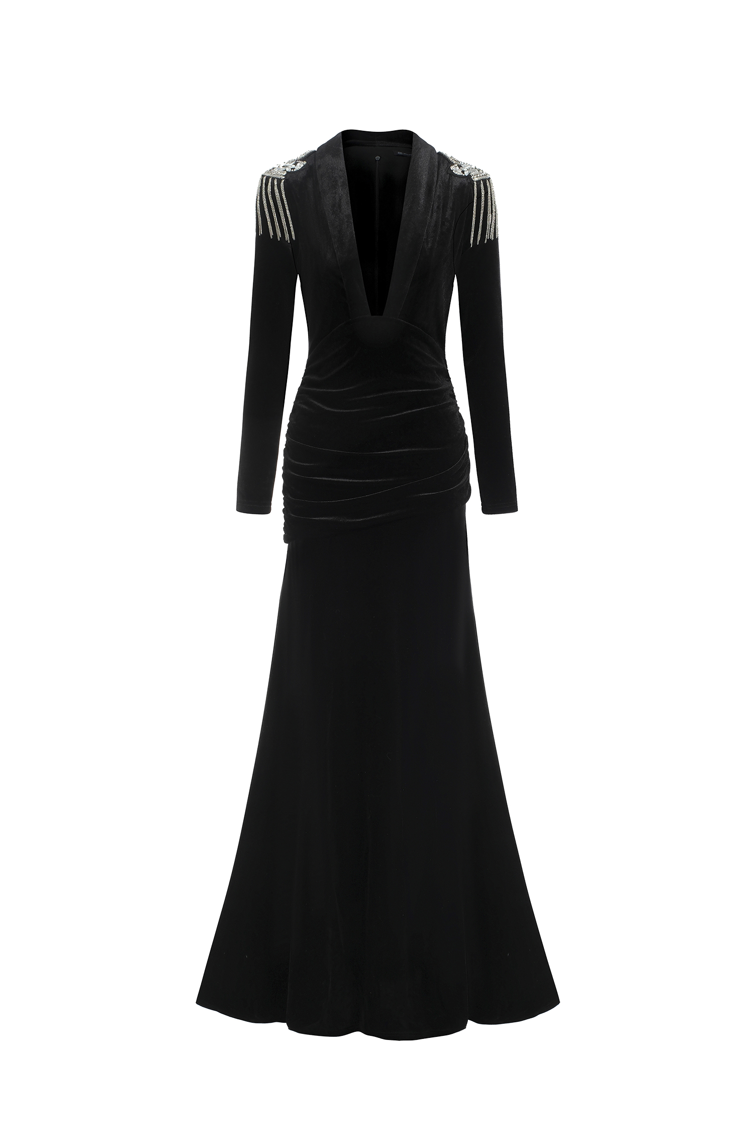 Fanny Deep-V High Slit Velvet Maxi Dress