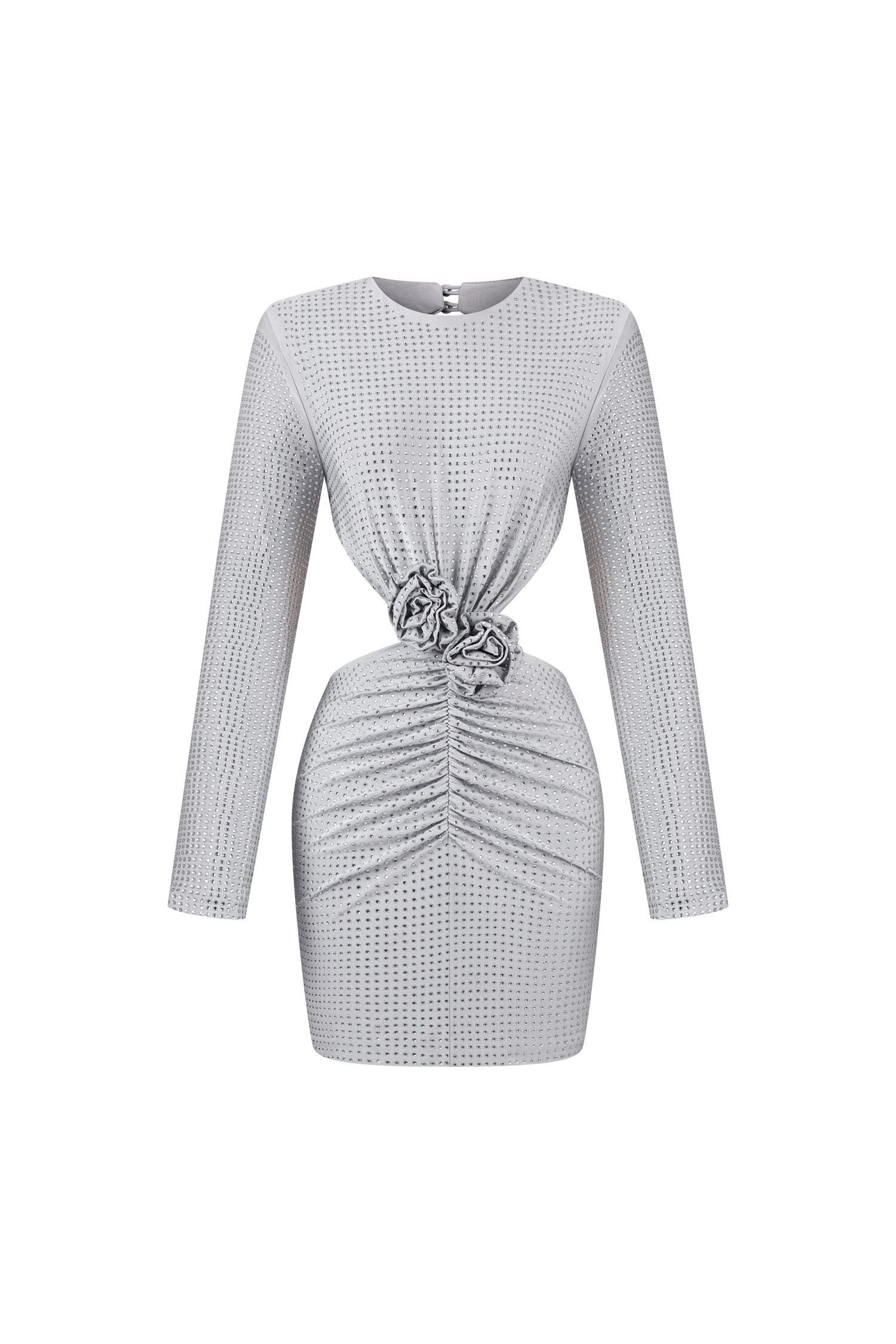 Ella Long Sleeves Flowers Hollow Backless Diamond Mini Dress