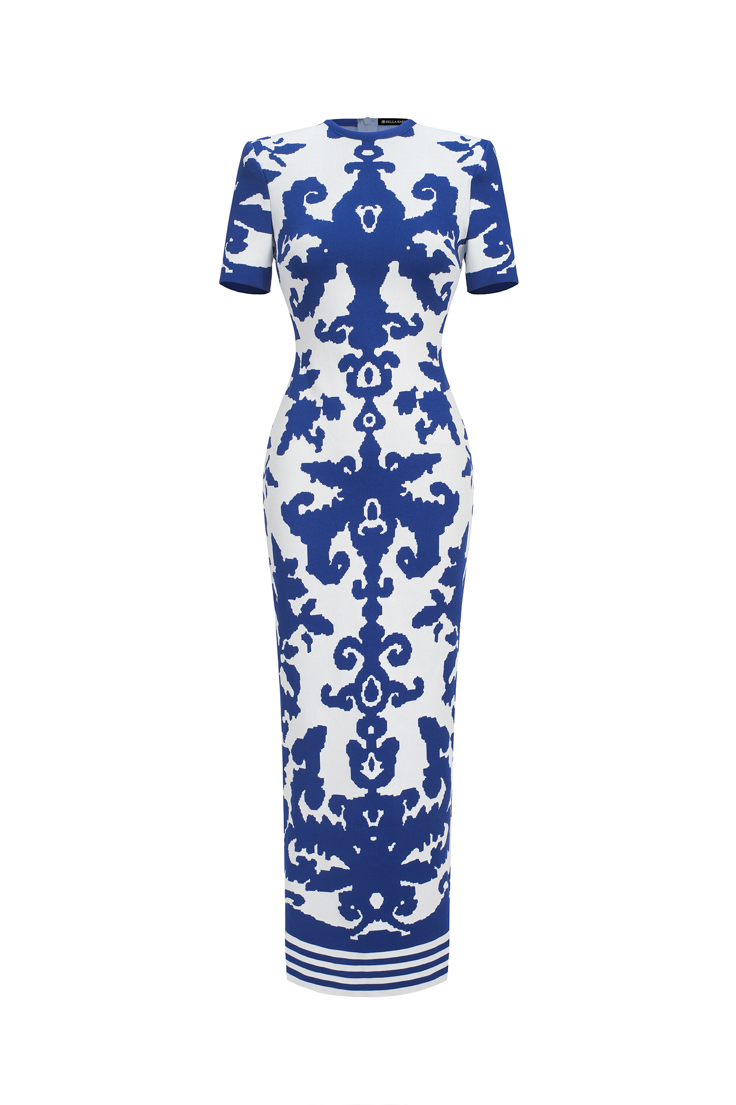 Lerae Round Neck Short Sleeve Jacquard Bandage Maxi Dress