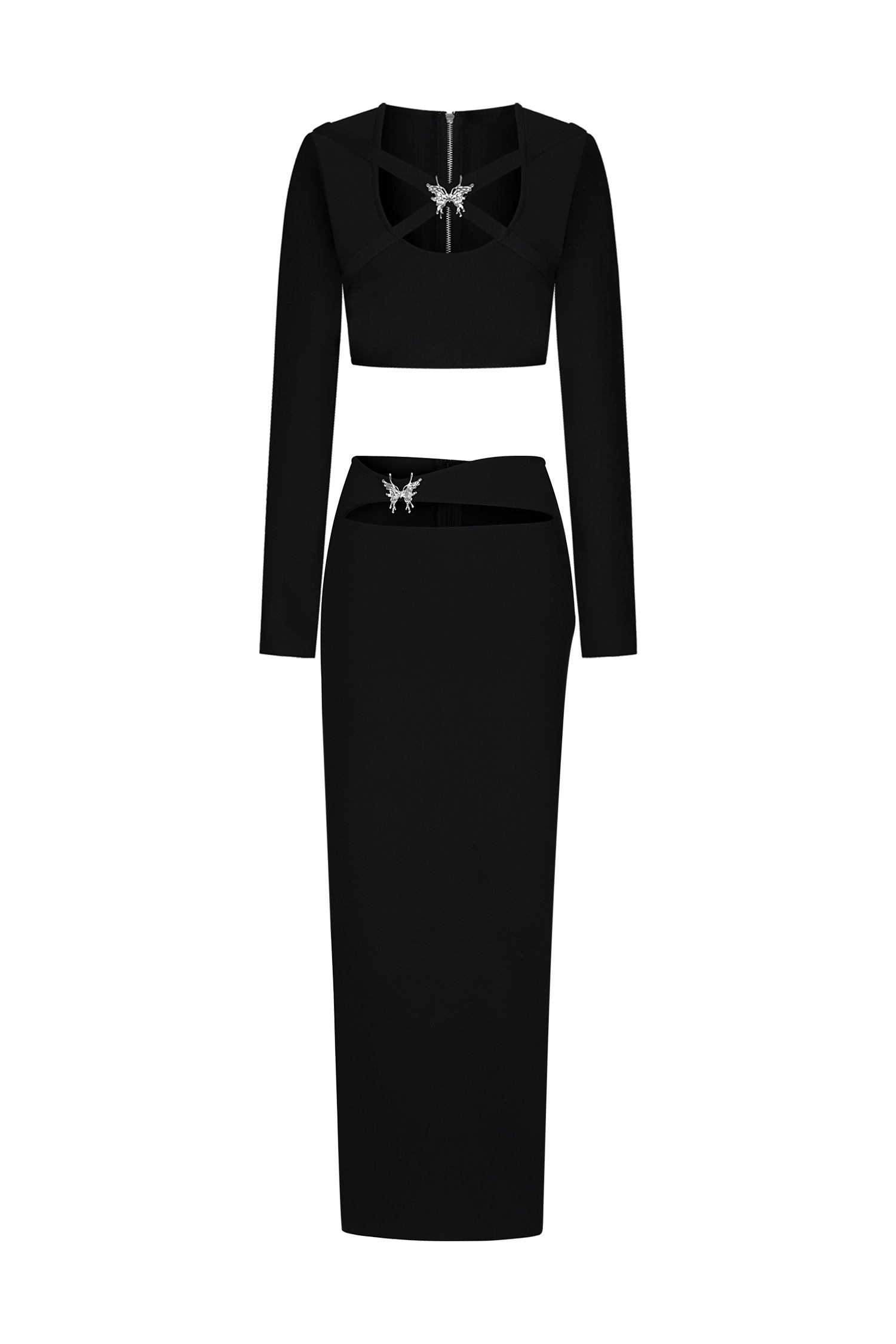 Susan Long Sleeves Hollow Out Butterfly Bandage Maxi Two-Piece Set