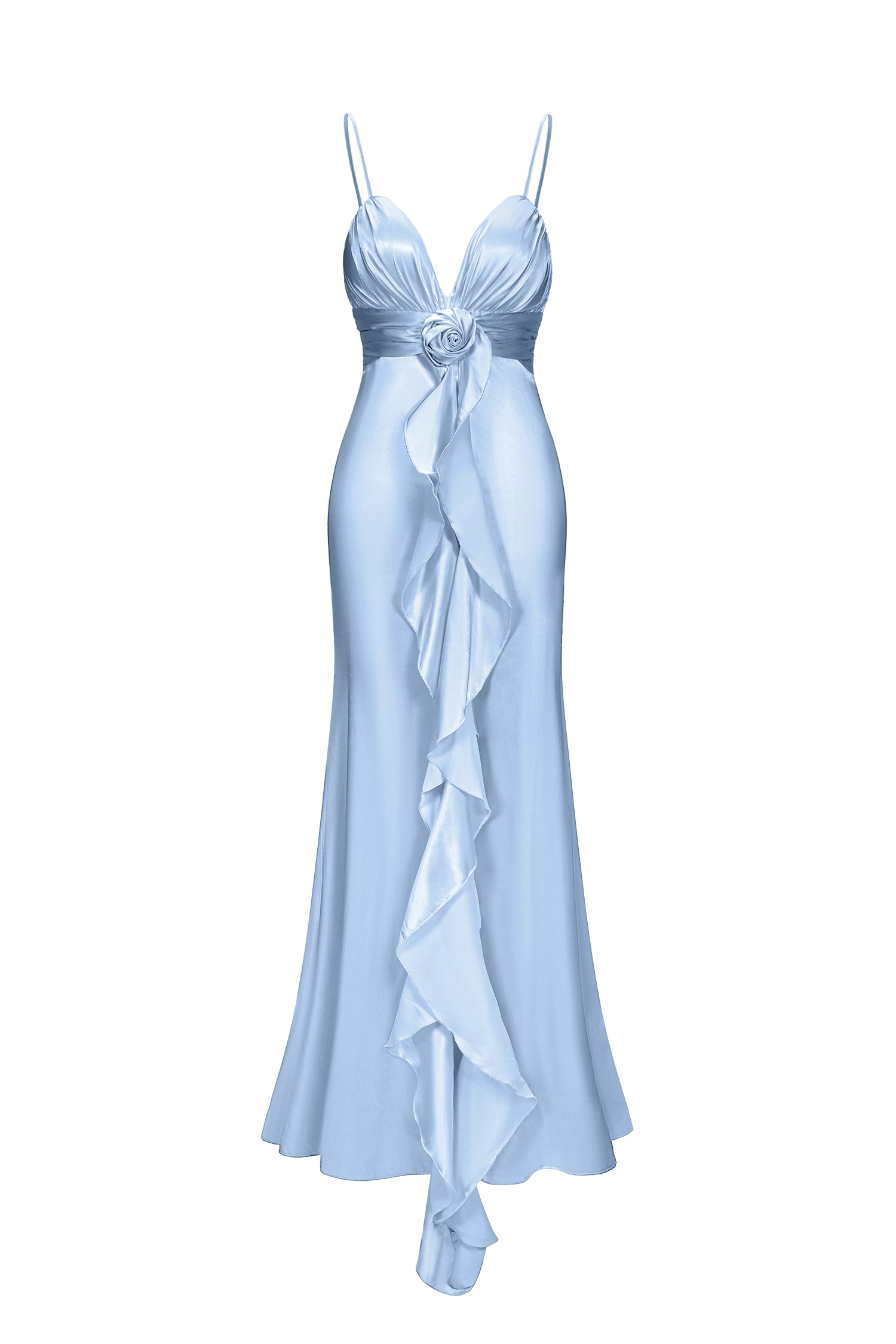 Yvonne Sleeveless V-Neck Flowers Flounce Blue Maxi Dress