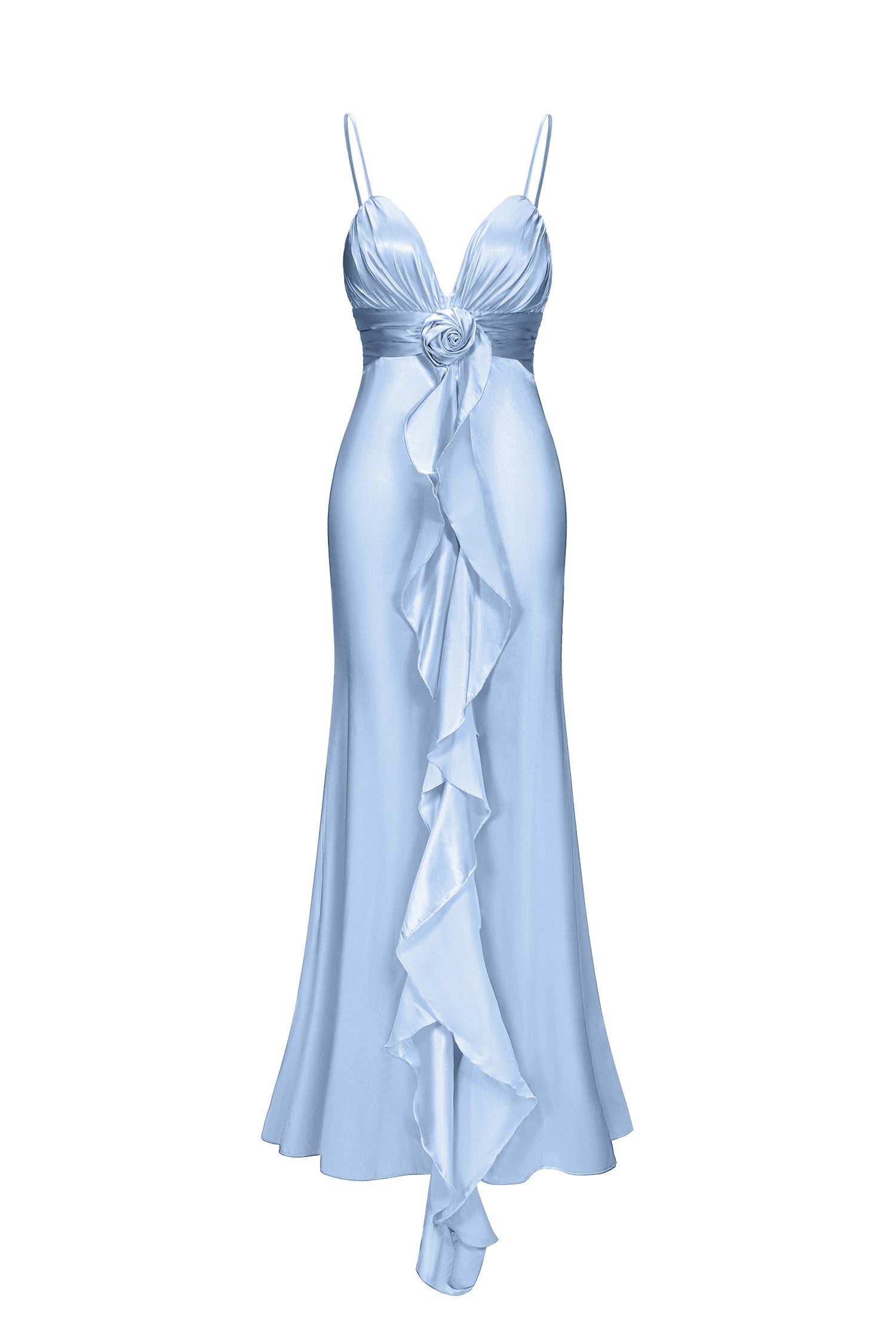 Yvonne Sleeveless V-Neck Flowers Flounce Blue Maxi Dress