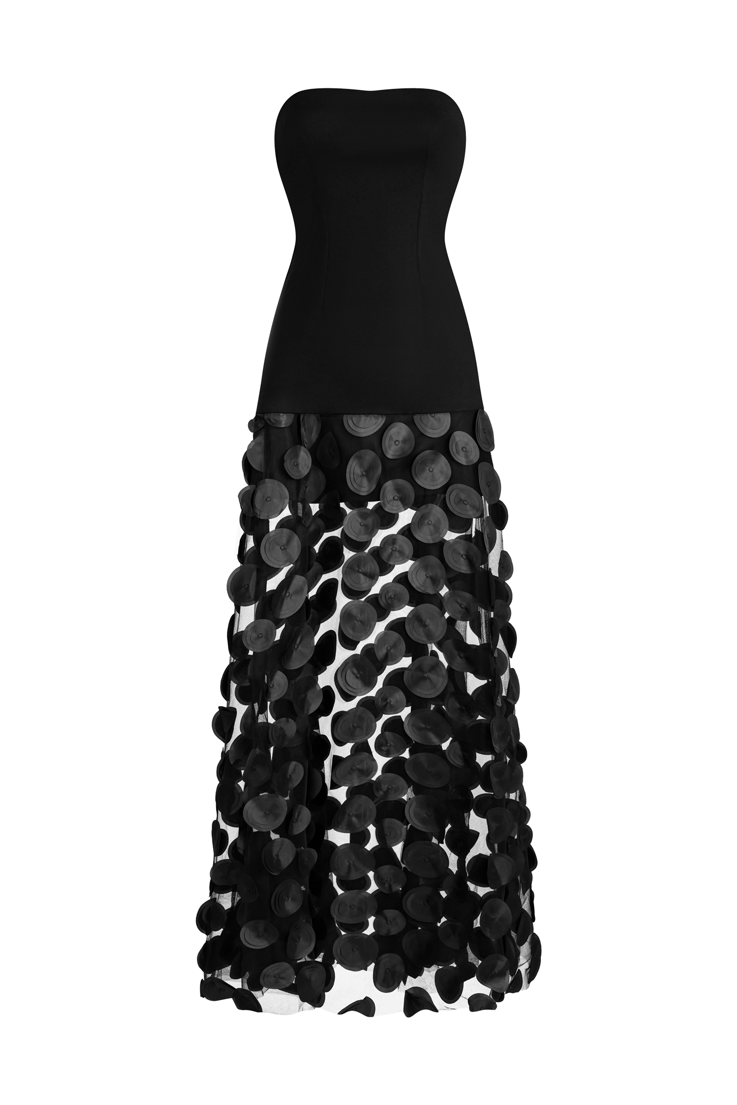 Falzer Sleeveless Netting Wafer Maxi Dress