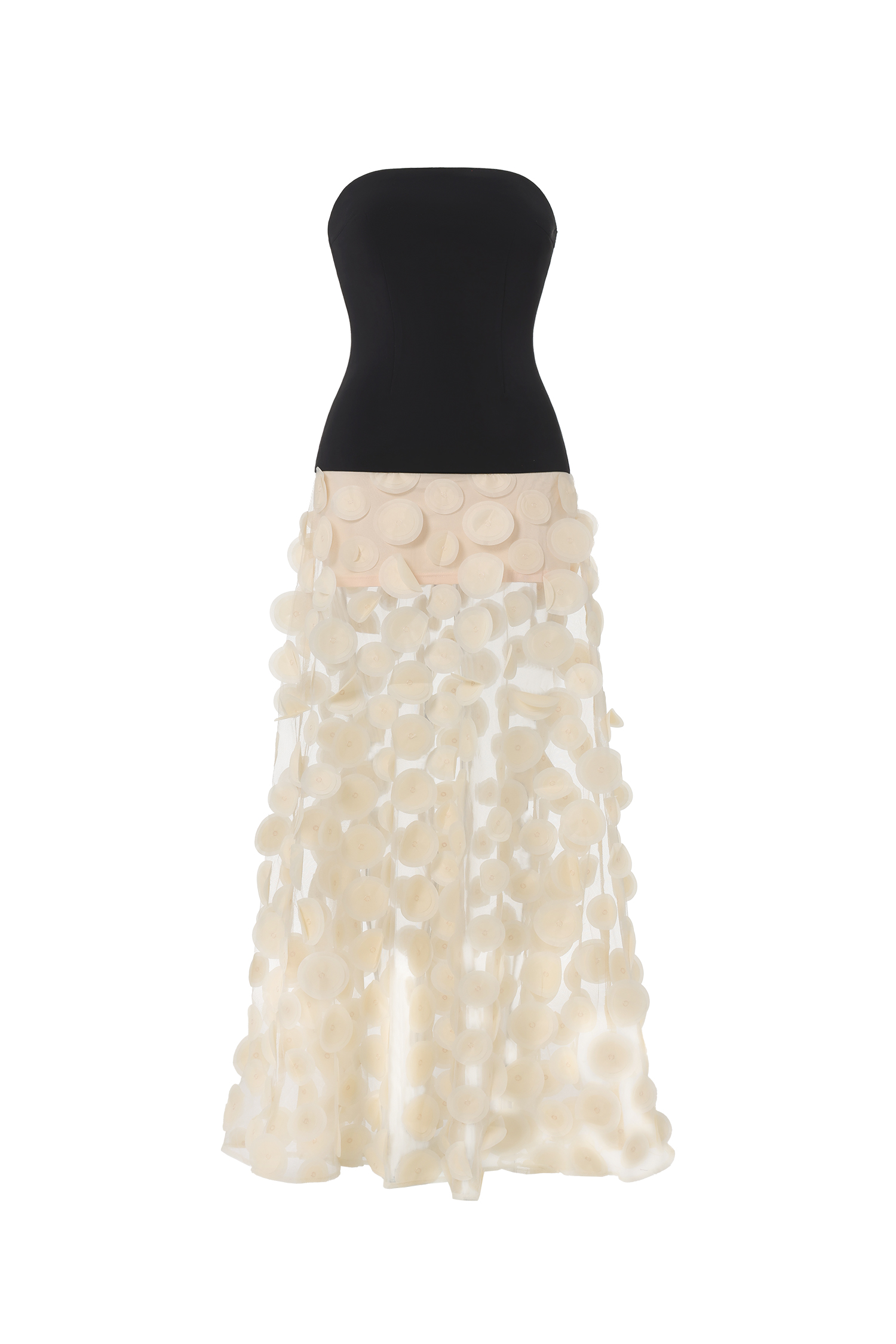 Falzer Sleeveless Netting Wafer Maxi Dress