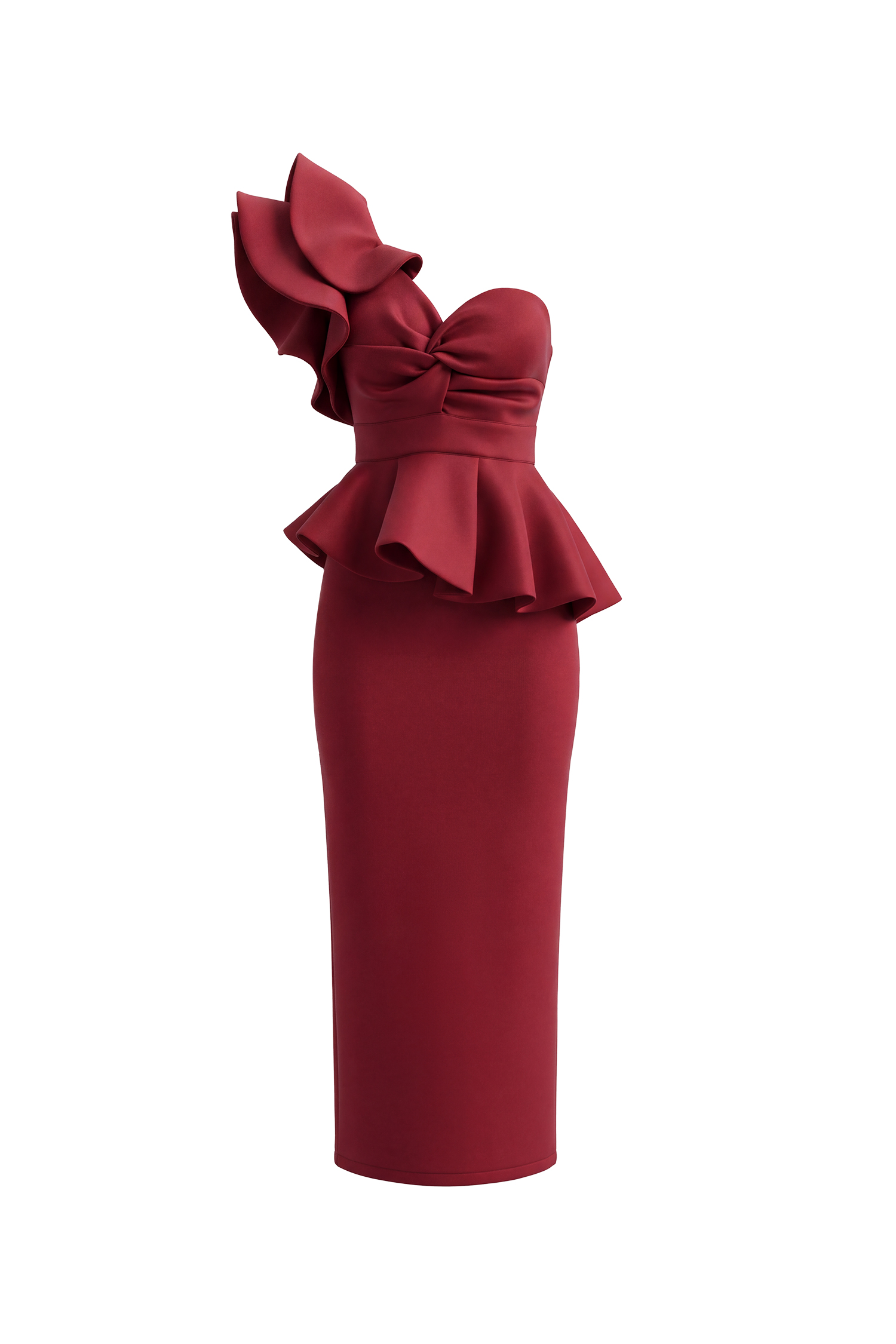 Luysa One Shoulder Asymmetry Red Midi Set