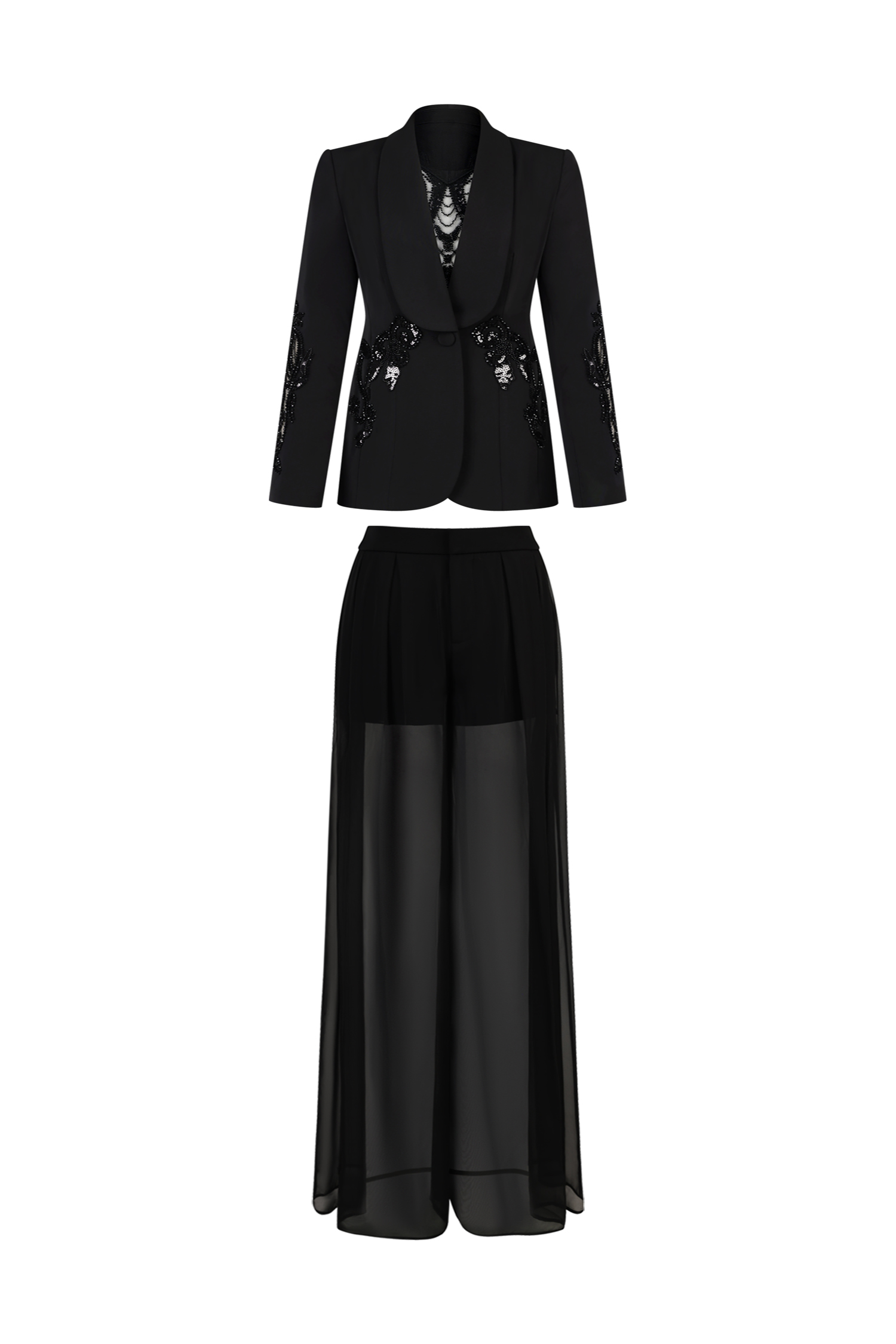 Demri Long Sleeves V-Neck Hollow Out Sequins Maxi Two Piece Set