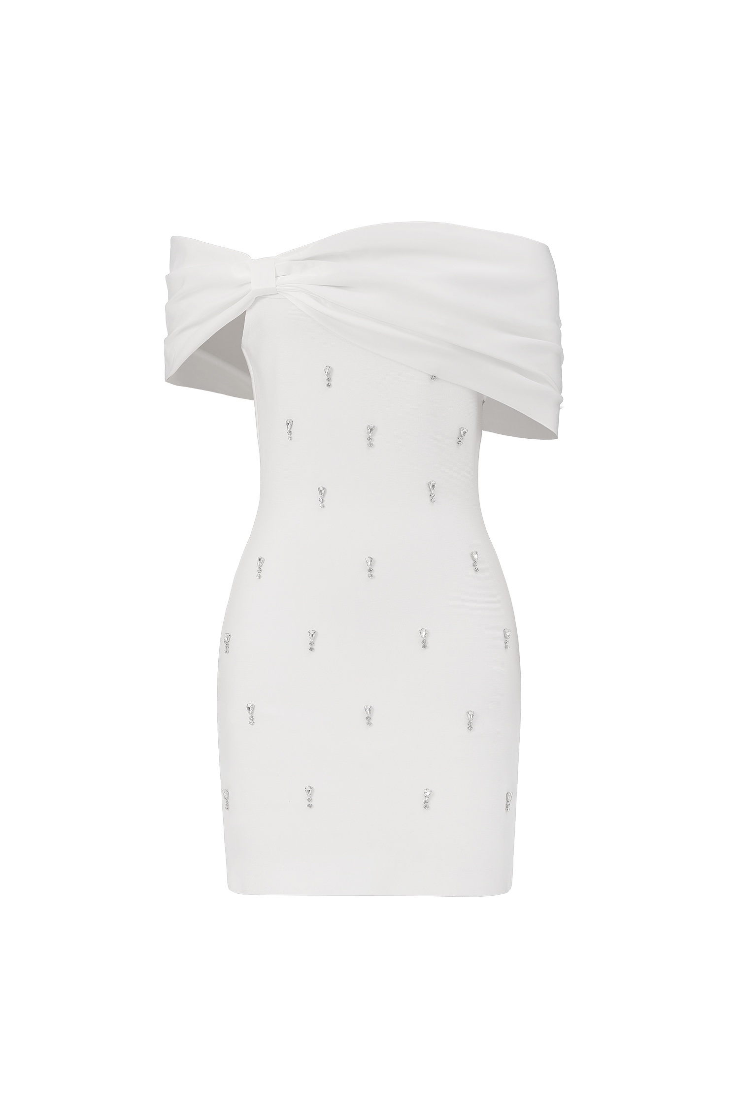 Verney Off The Shoulder Bow Diamond Bandage Mini Dress