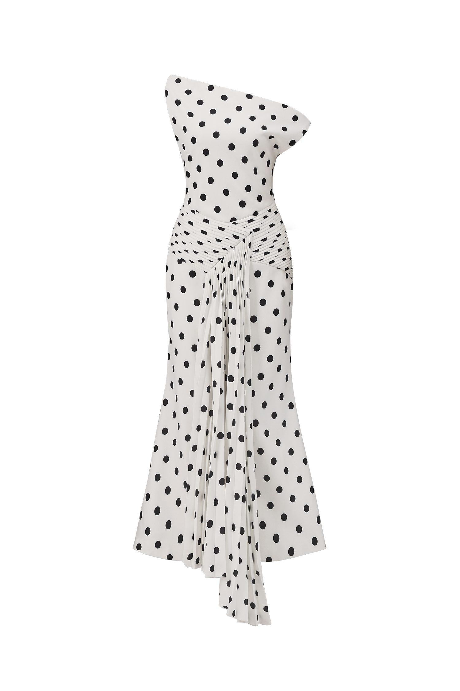 Hutuny Polka Dot One Shoulder Fold Maxi Dress