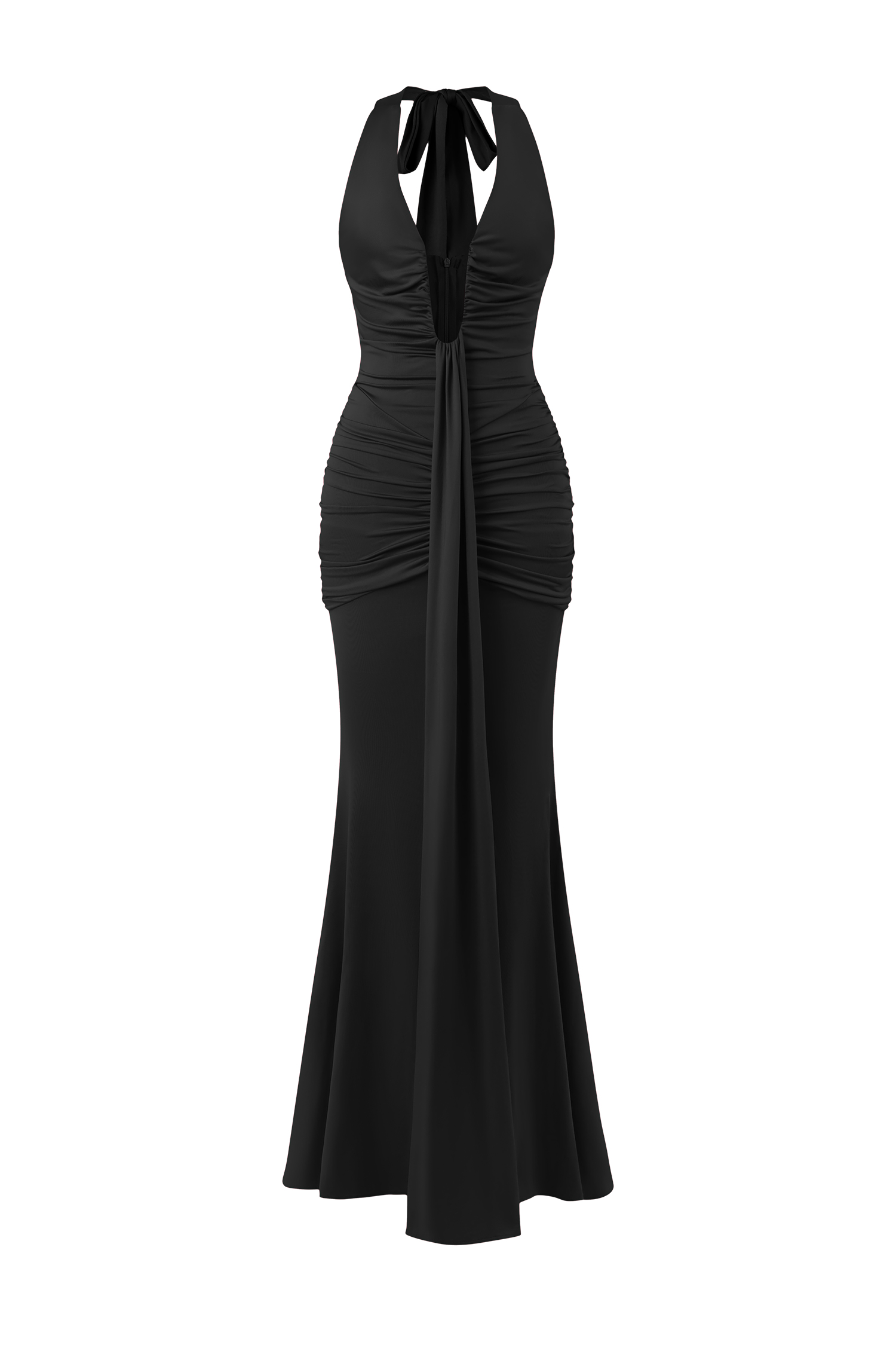 Elsie Halter Sleeveless V-Neck Wrinkles Black Maxi Dress