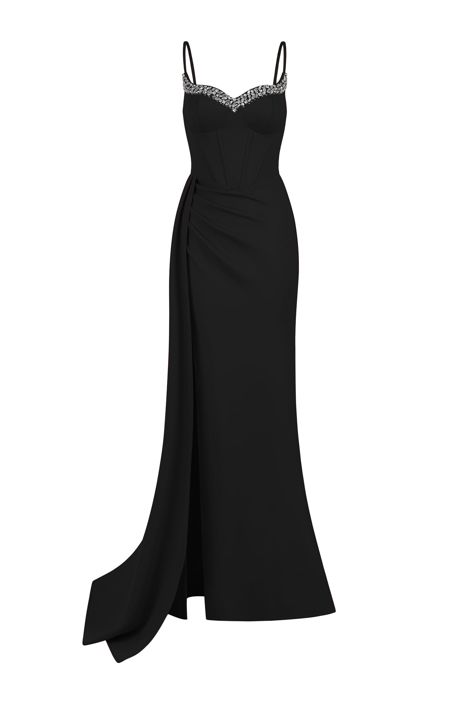 Ethel Sleeveless Strap Slit Diamond Black Maxi Dress