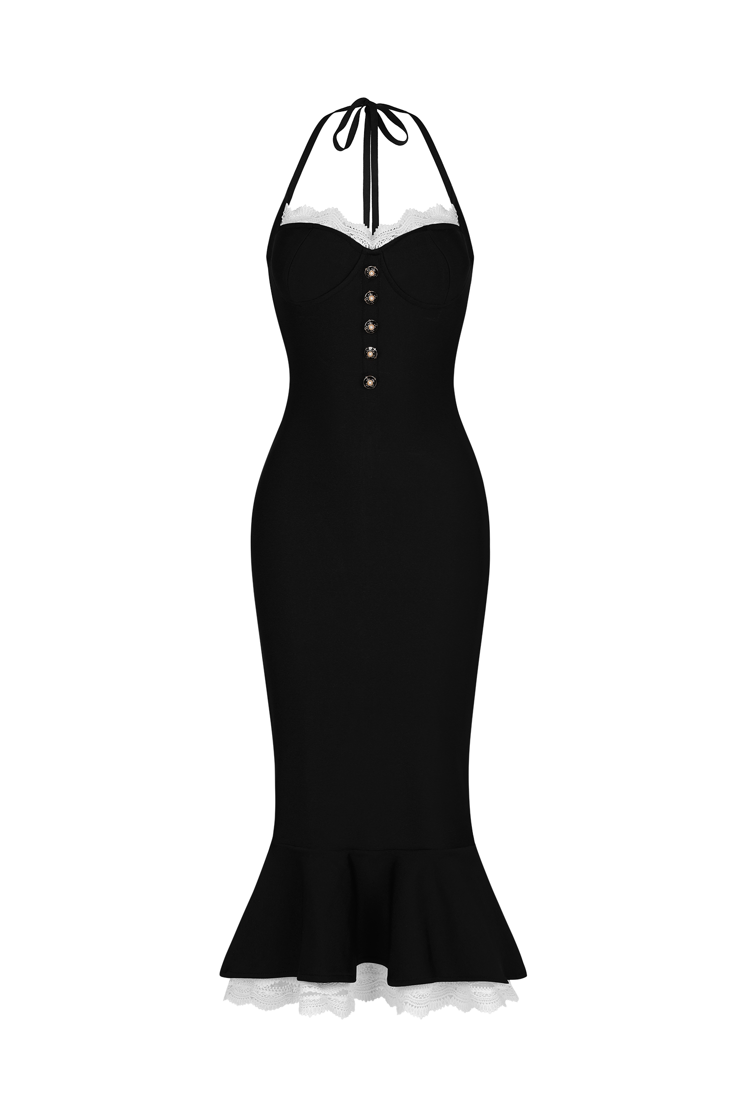 Ikira Halter Sleeveless Lace Bandage Midi Dress