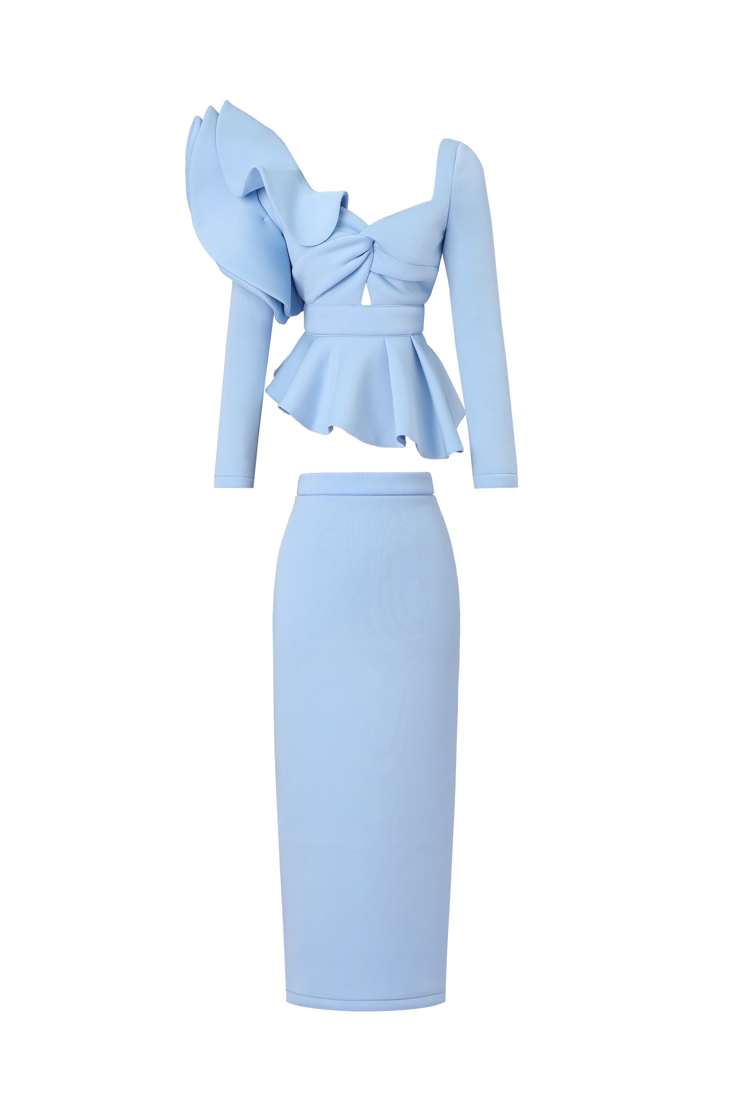 Faray Ruffled Long Sleeves Blue Maxi Dress