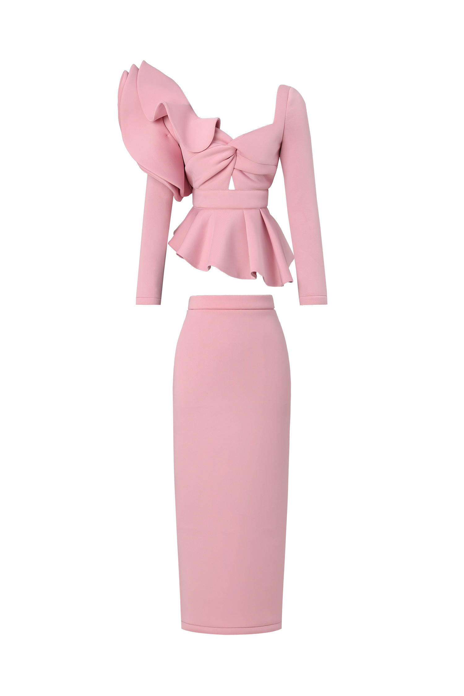 Faray Ruffled Long Sleeves Pink Maxi Dress