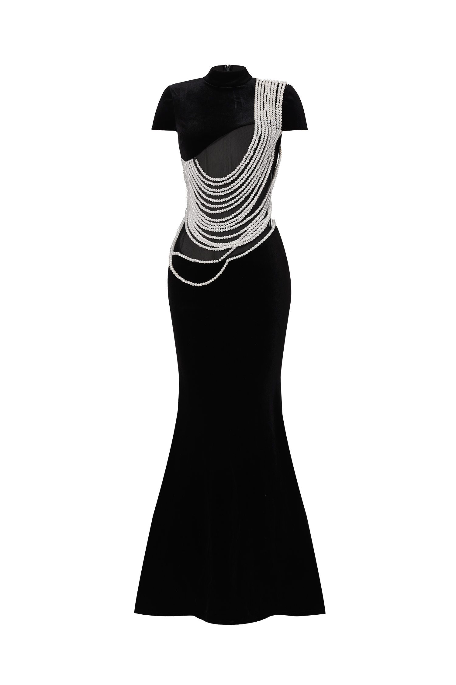 Kimivi High Neck Asymmetrical Pearl Chain Two-Piece Set