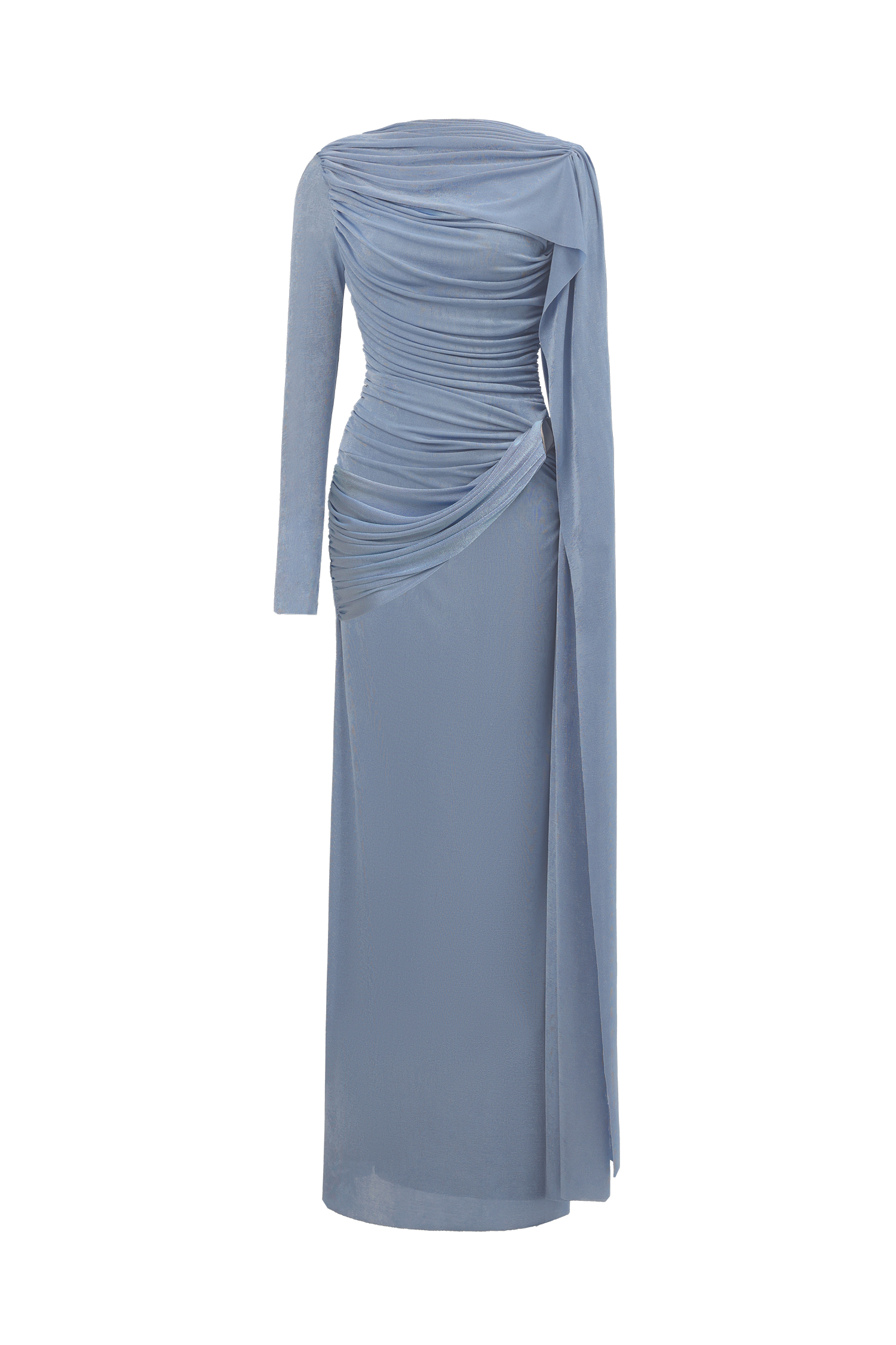 Tihila Long Sleeve Ruched Blue Maxi Dress