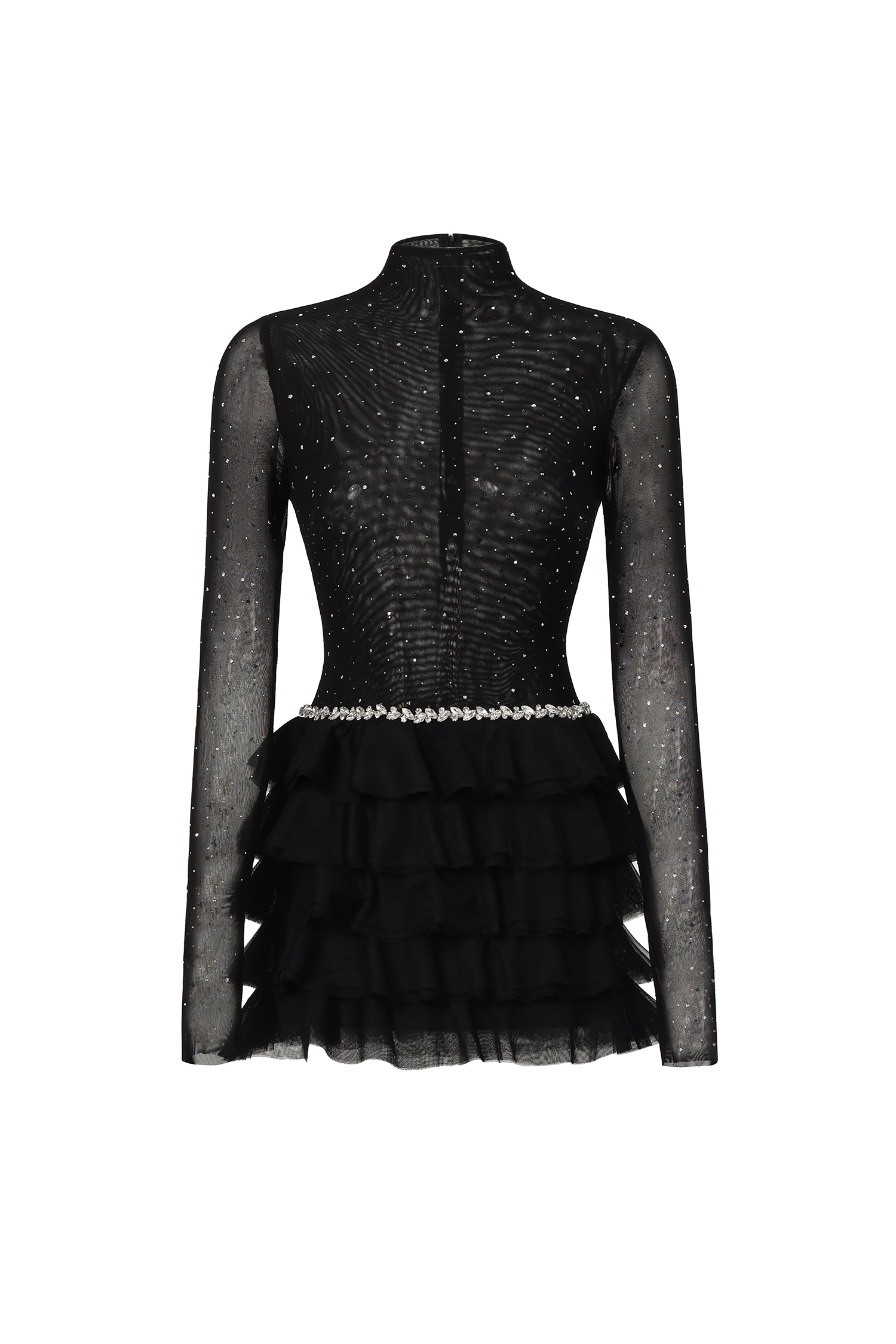 Kerta Classic Contour Crystal Ruffle Mesh Mini Dress