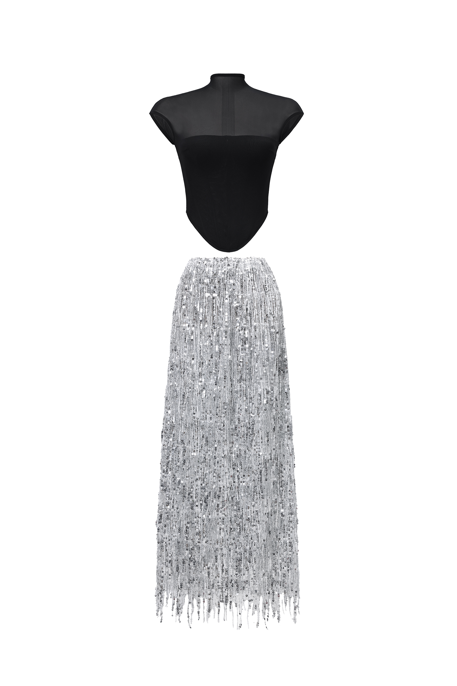 Glamorous Contour Corset Fringe Skirt Two Piece Set