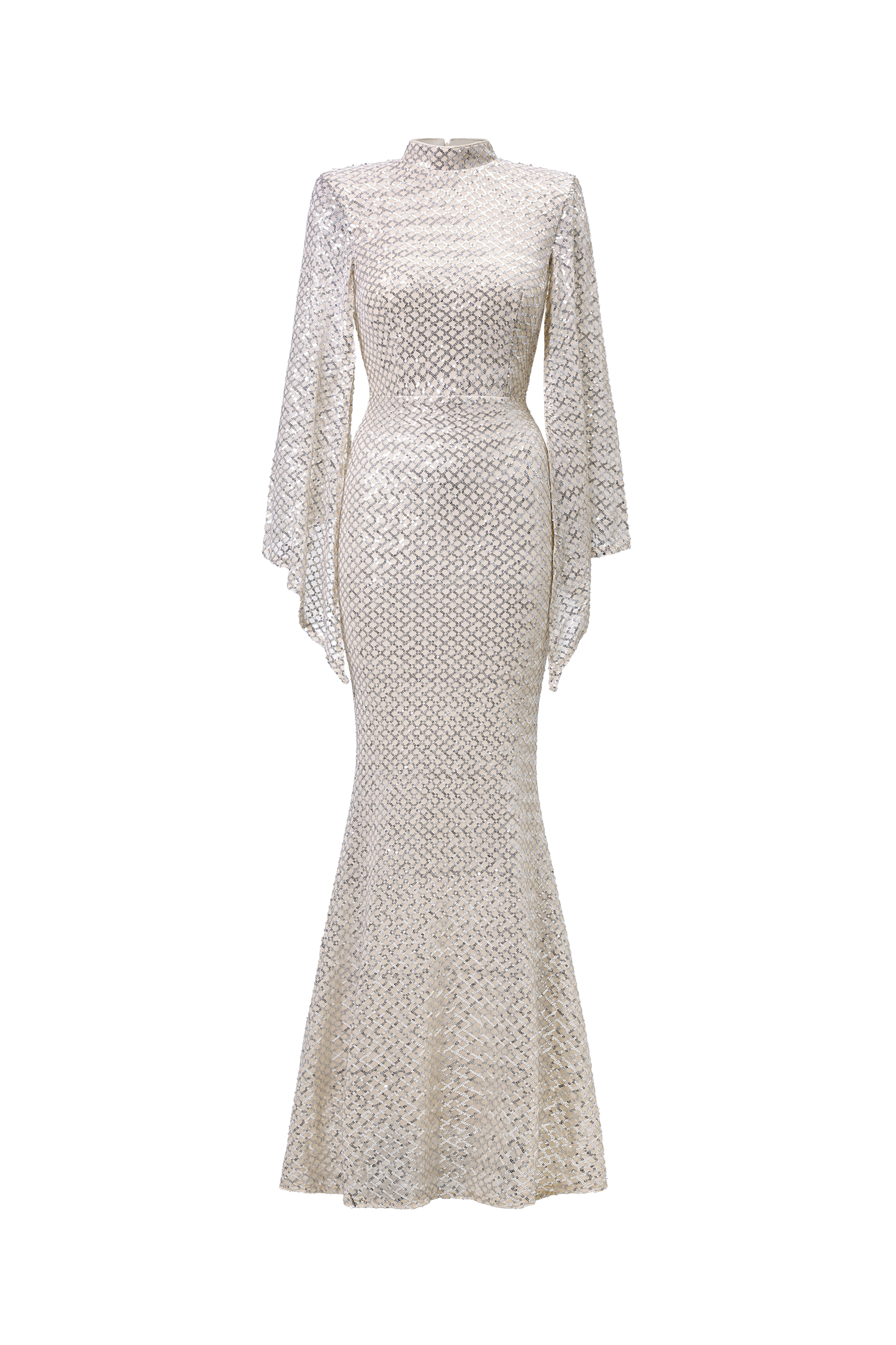 Euen Elegant Contour Cape Sleeve Sequin Maxi Dress