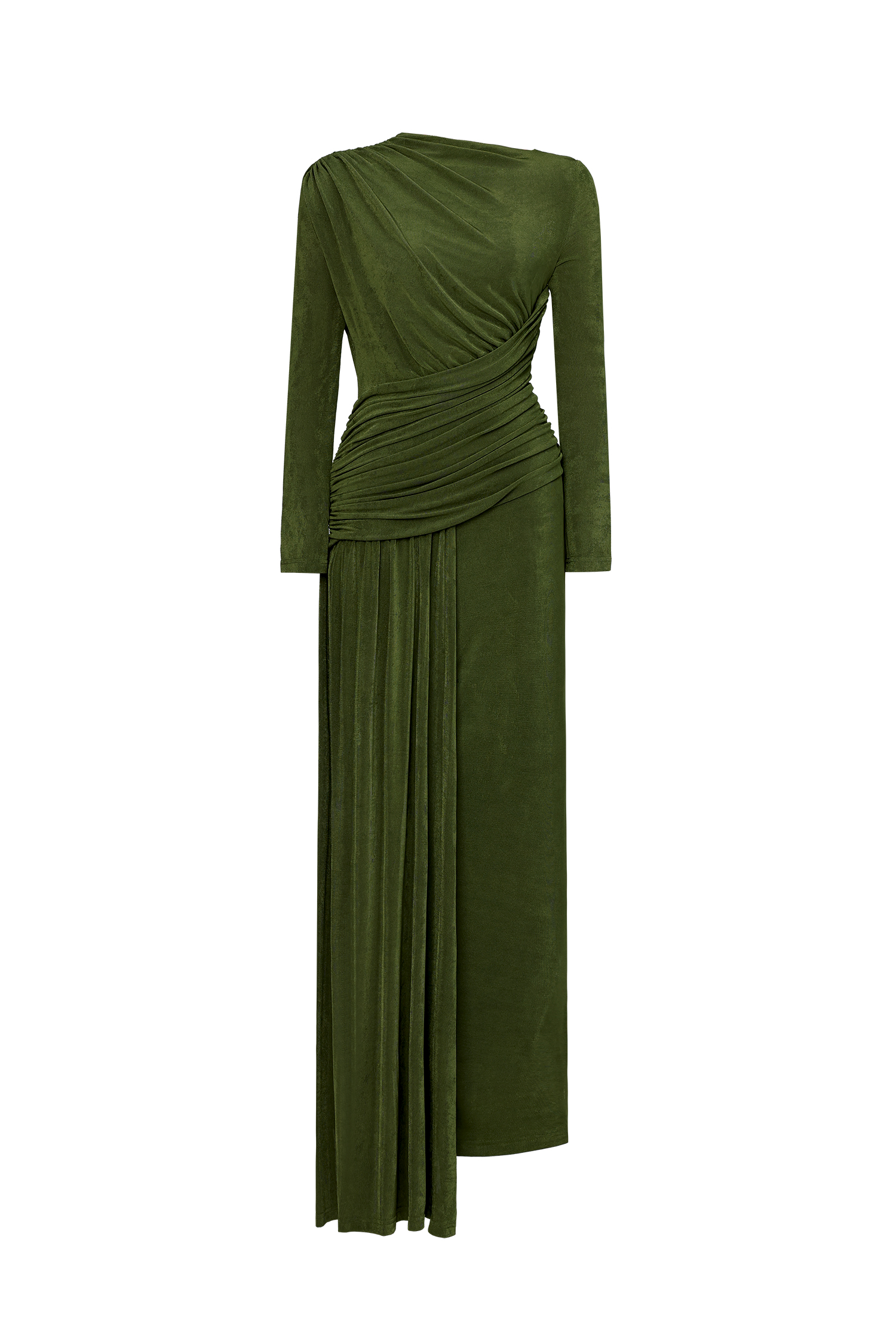 Tryphosa Elegant Contour Long Sleeve Ruched Knit Maxi Dress