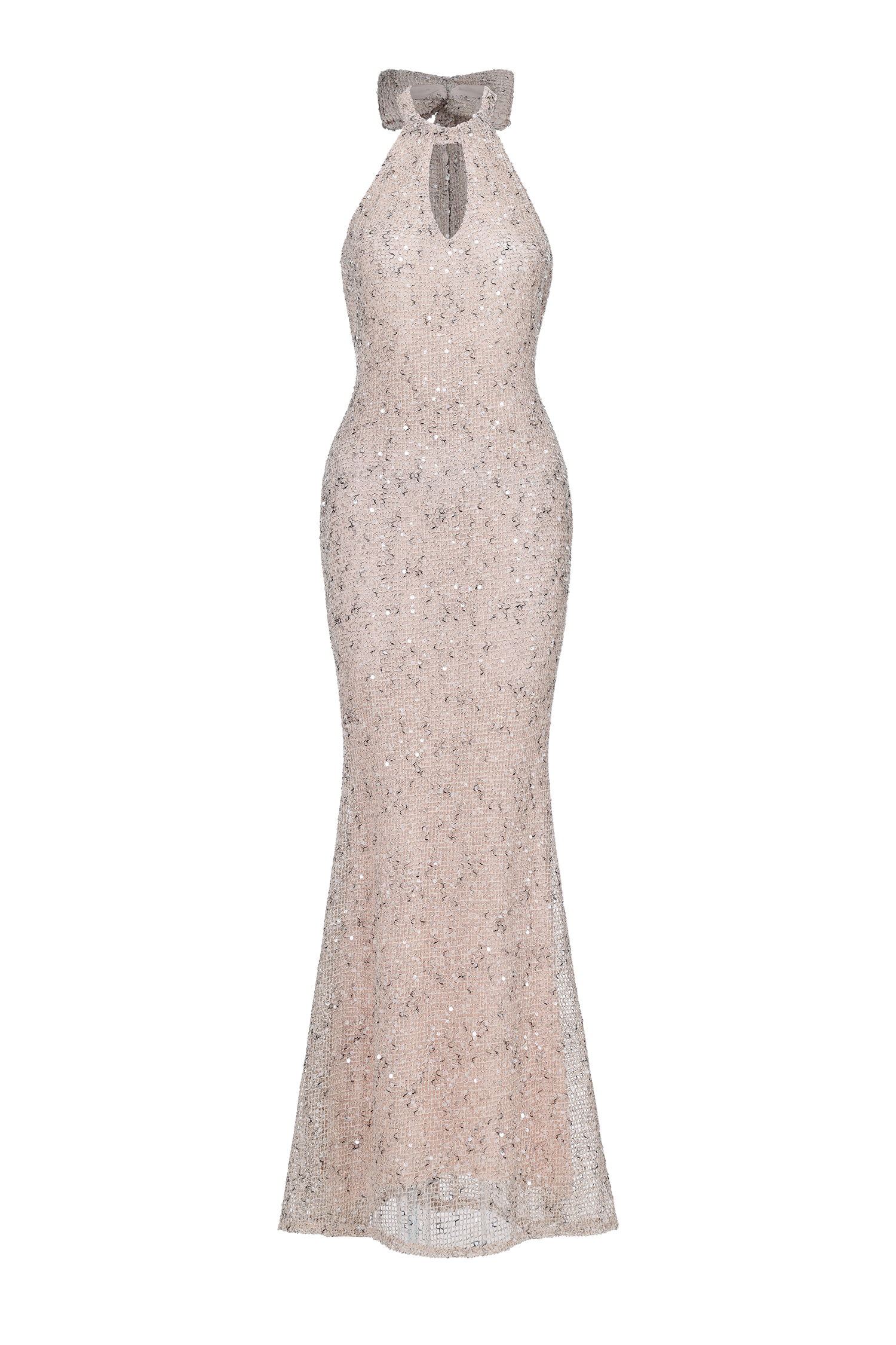 Saslim Chic Contour Halter Cut Out Sequin Maxi Dress