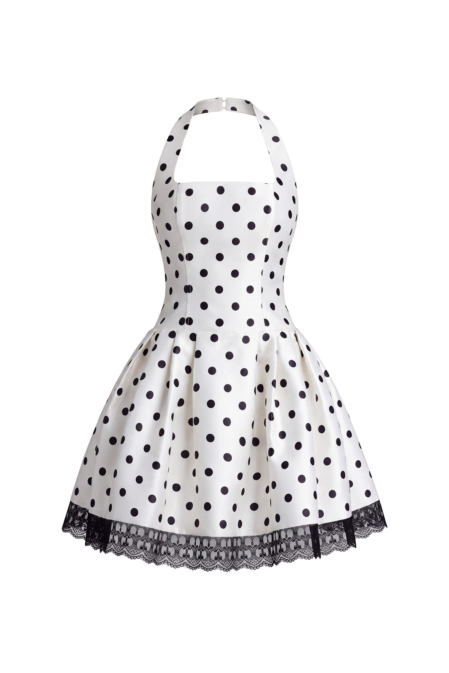 Rizza Classic Tailored Square Neck Lace Trimmed Polka DotWoven Mini Dress