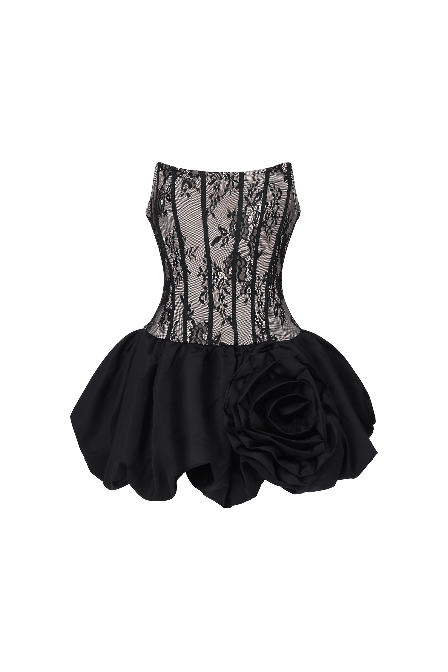 Rivka Chic Contour Strapless Lace Corset Puff Mini Dress