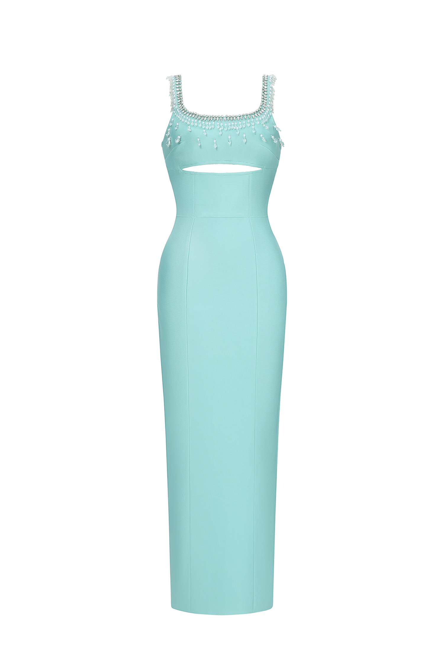 Vela Elegant Contour Sleeveless Cut Out Rhinestone Bandage Maxi Dress