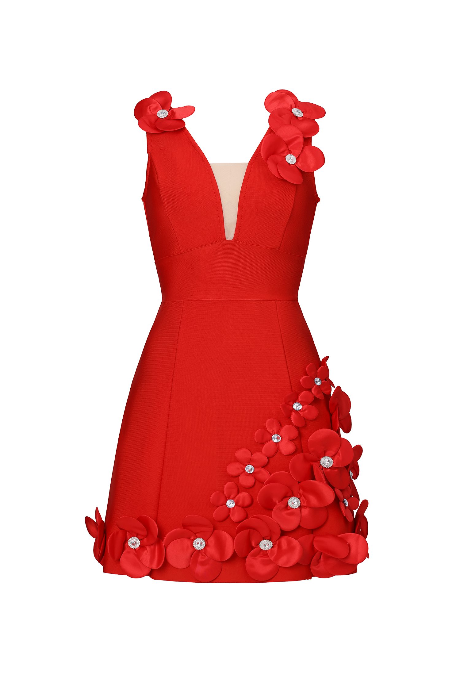 Juyce Romantic Contour Deep V Floral Bandage Mini Dress