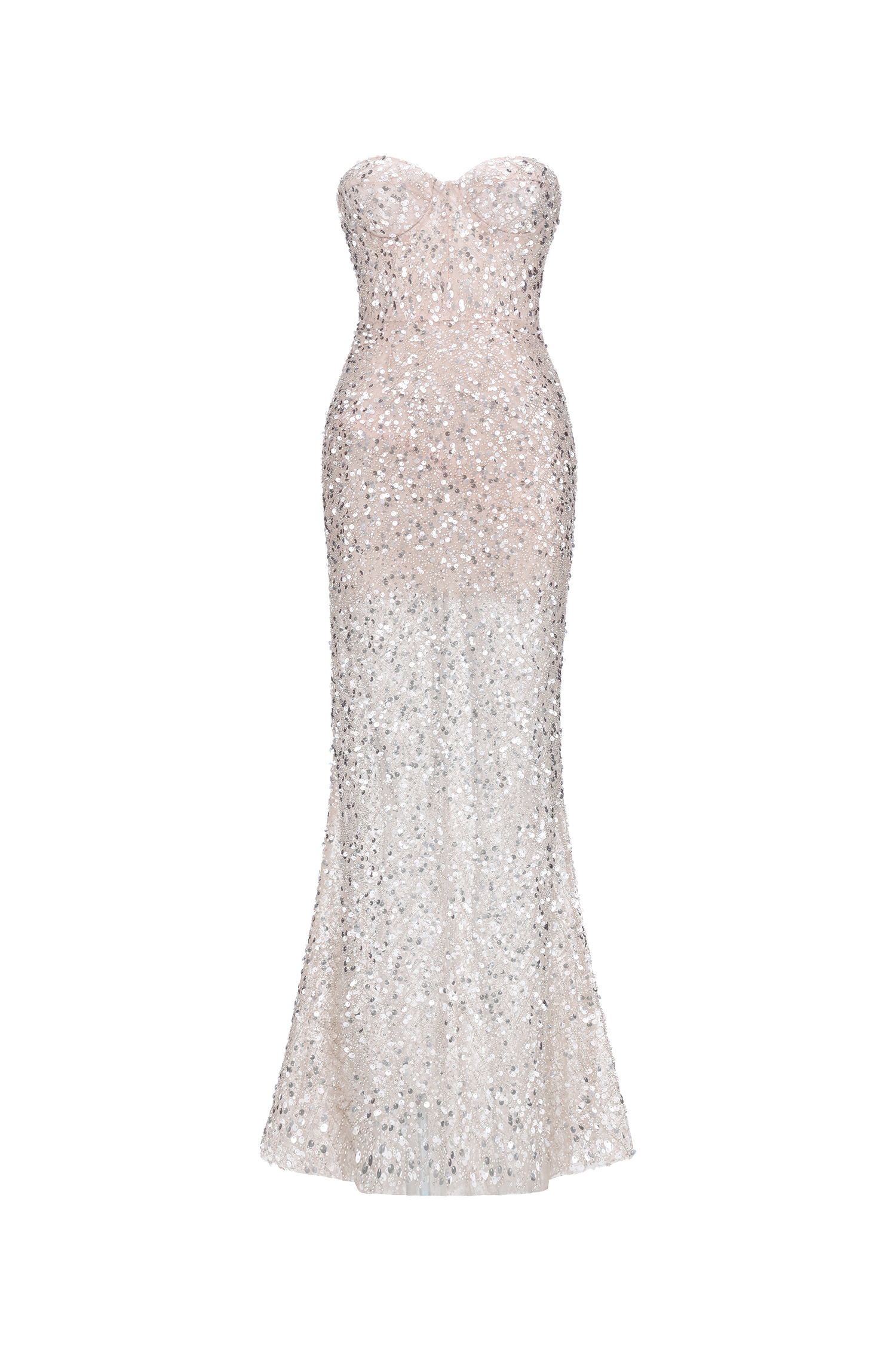 Vla Elegant Contour Strapless Sequin Maxi Dress