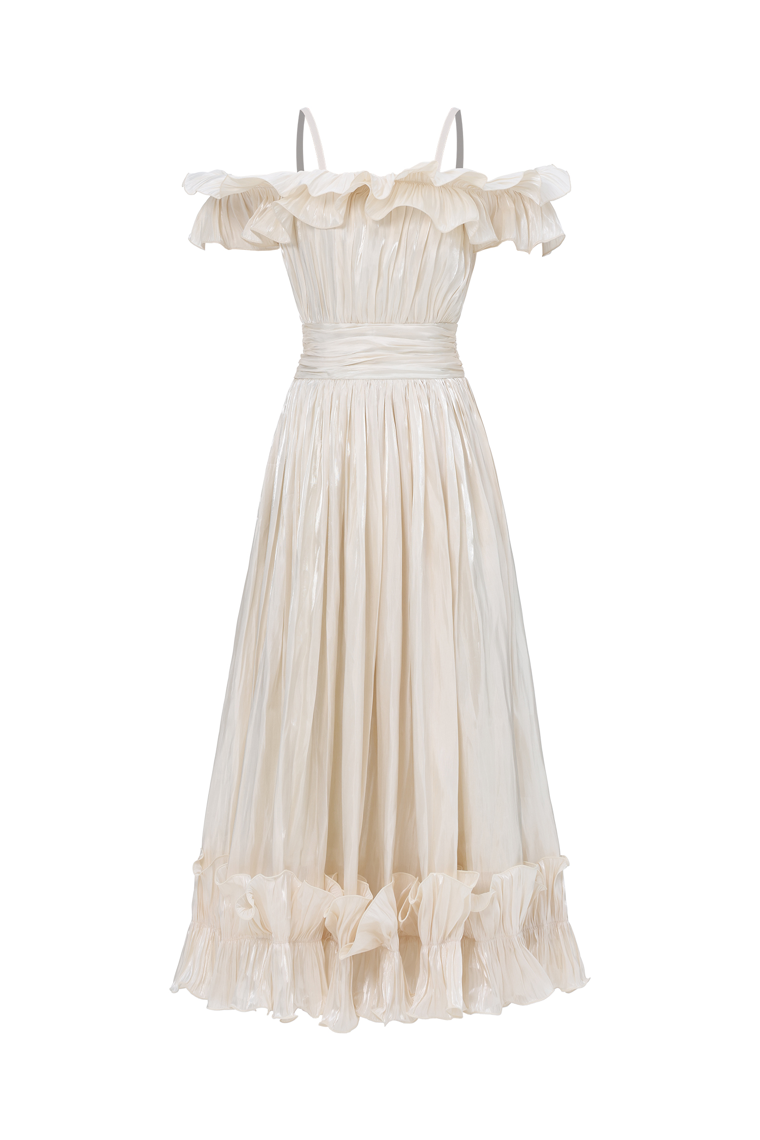 Suku Elegant Flowy Off Shoulder Ruched Maxi Dress