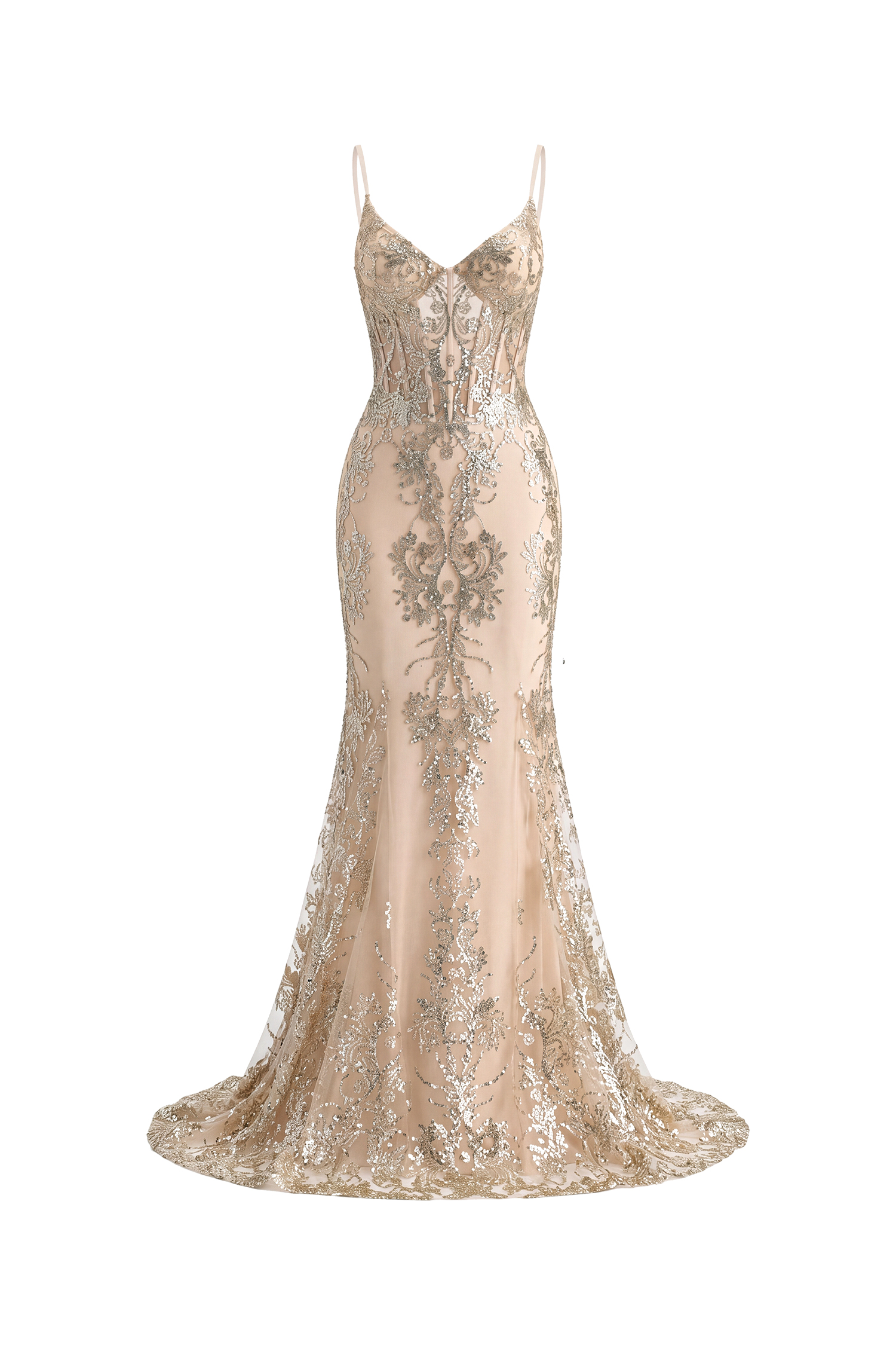 Miriam Elegant Contour V Neck Sequin Maxi Dress