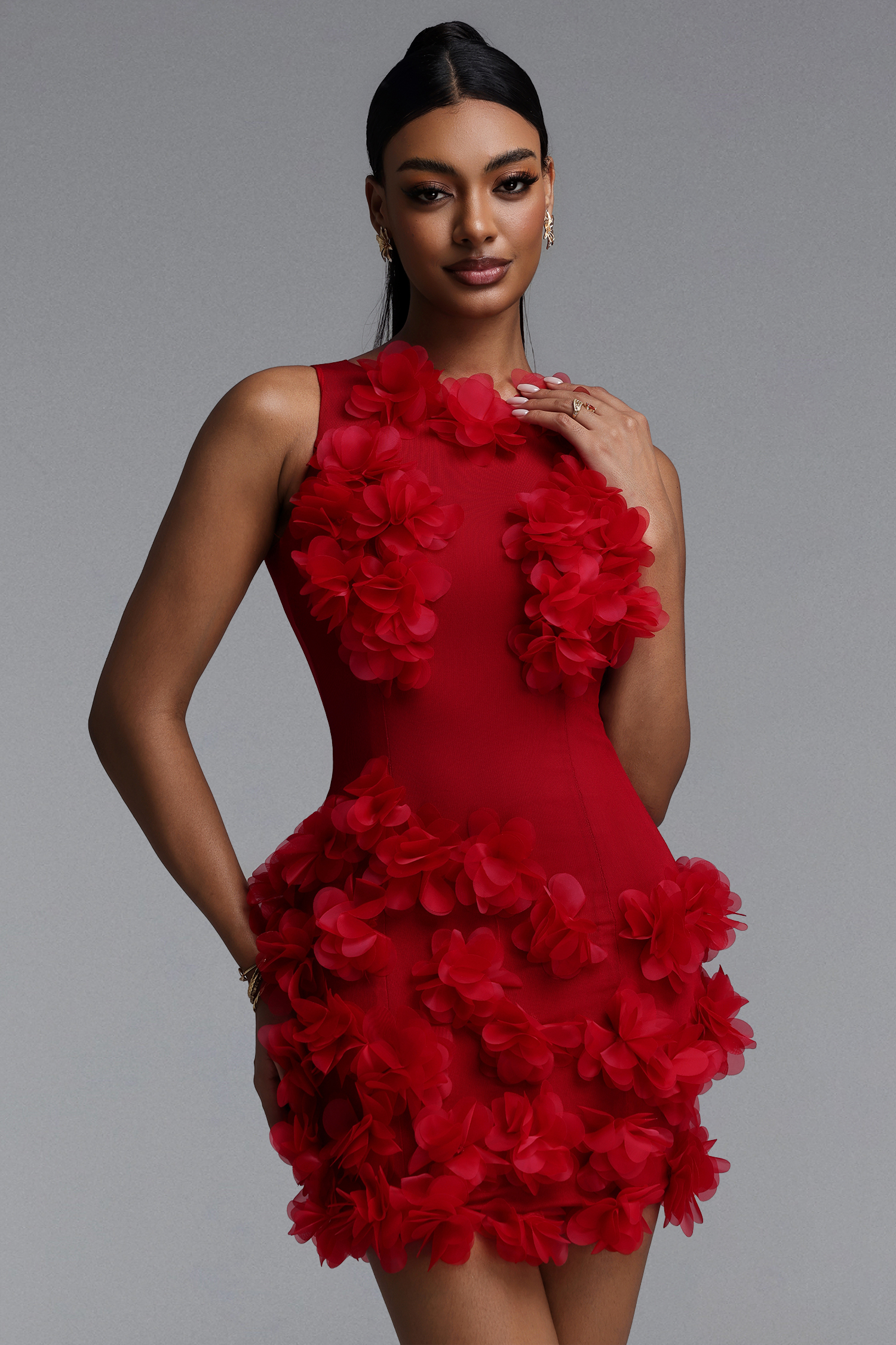 Vanya Elegant Skin-brightening Halter Floral Bodycon Mini Dress