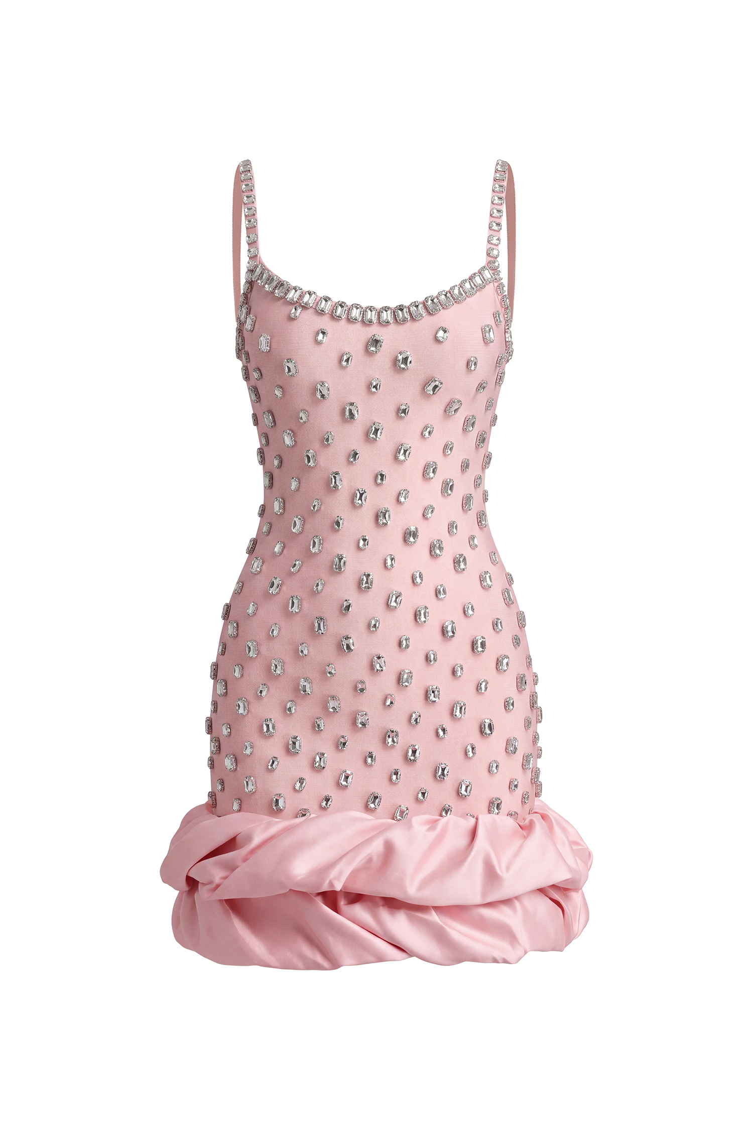 Francina Exquisite Contour Camisole Rhinestone Ruffle Pink Bandage Mini Dress