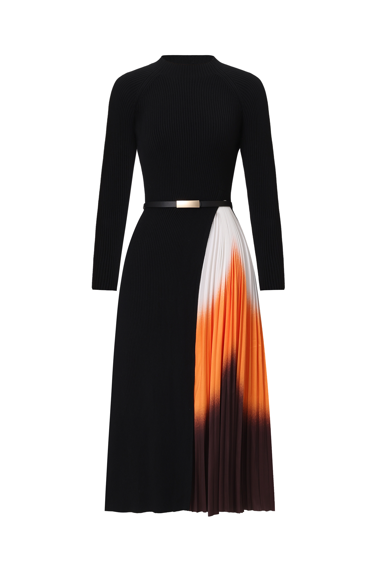 Reese Gradient Patchwork Pleated Midi Dress