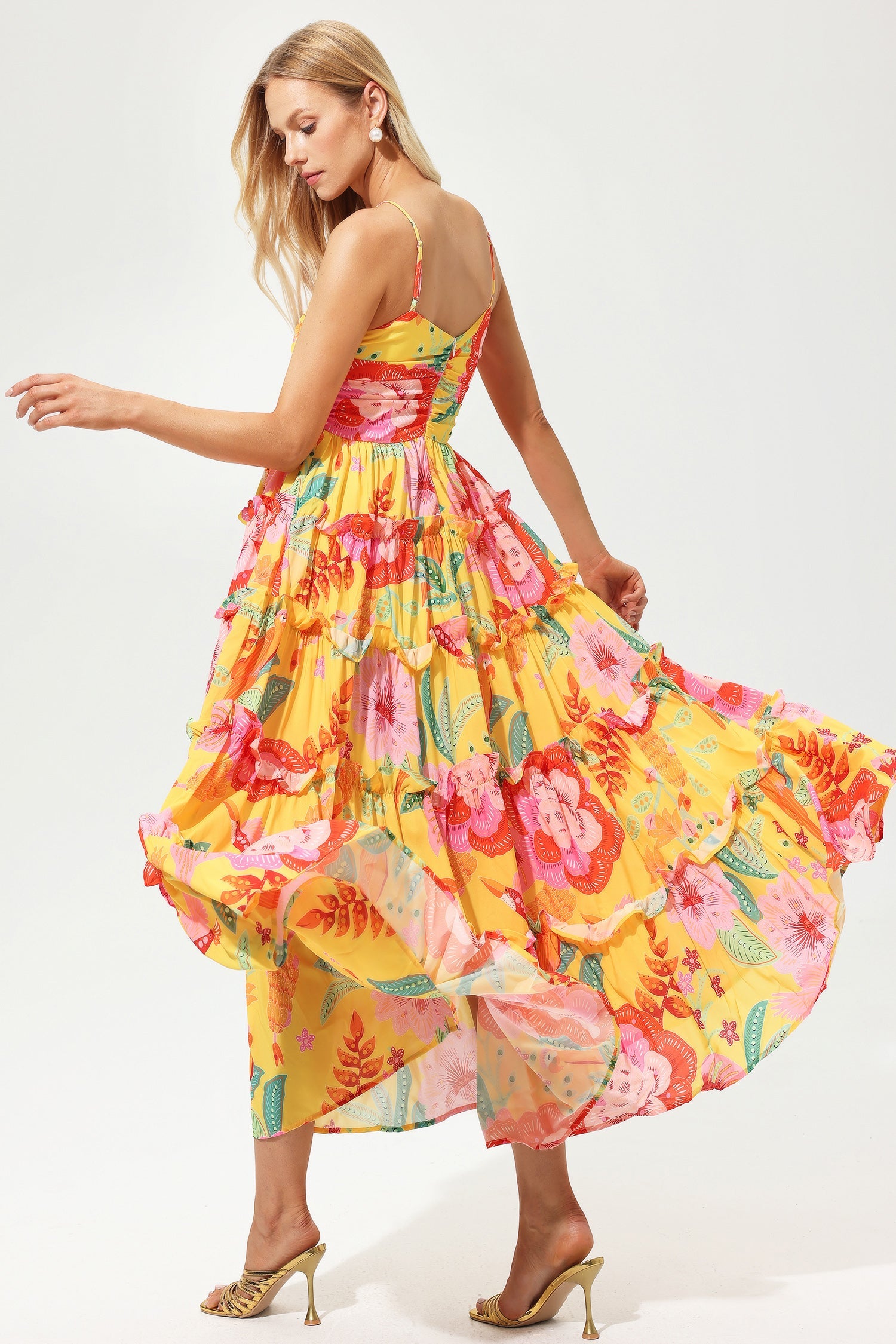 Floral Ruffle Hem Cami Maxi Dress