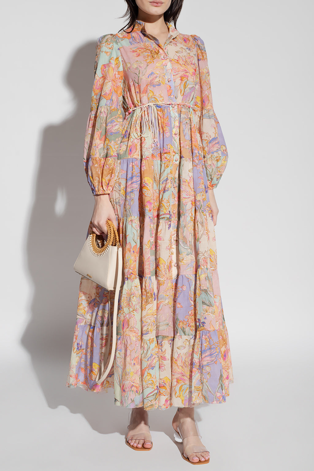 Printed Lapel Lace Up Midi Dress Midi Dress