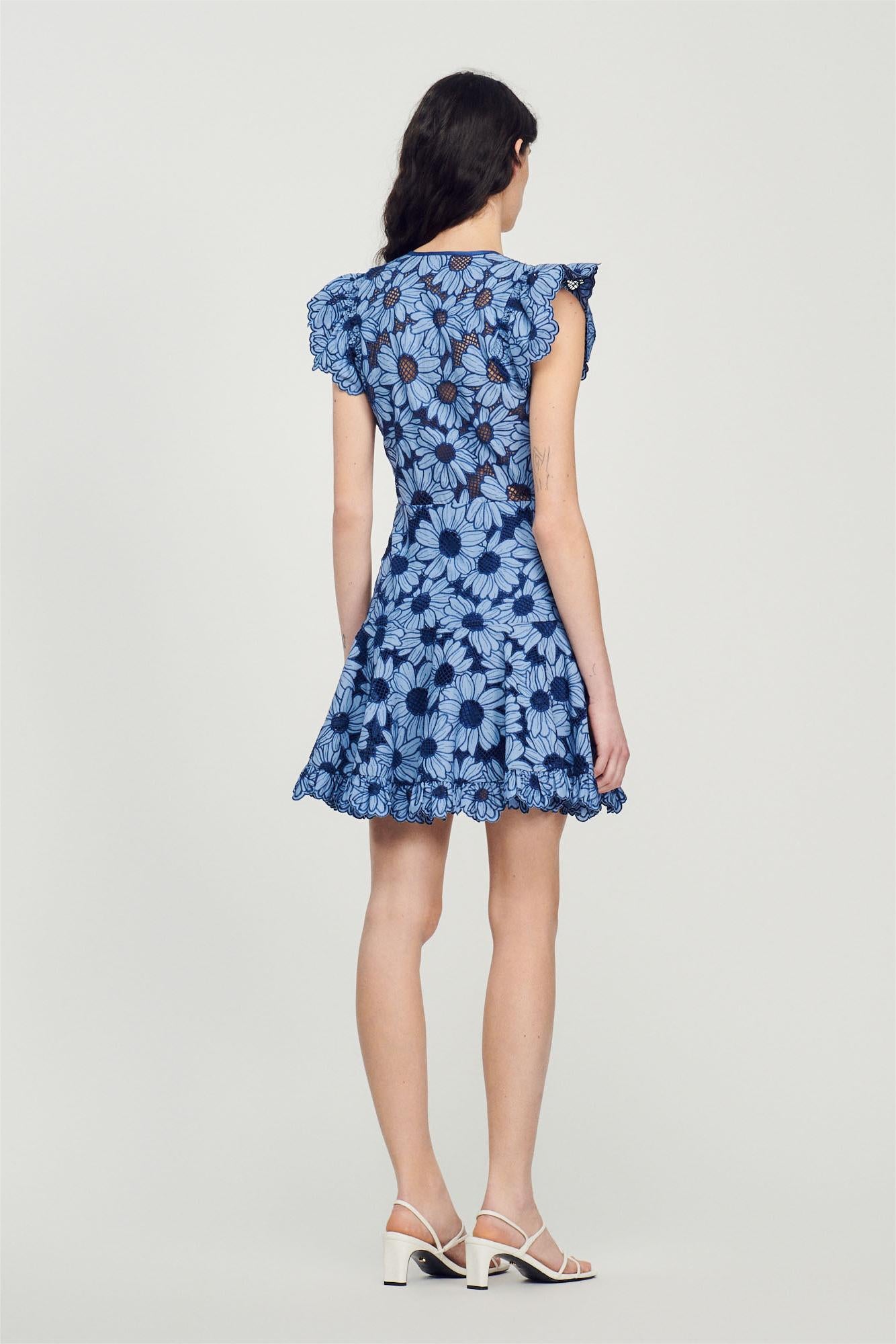 Floral Flutter Sleeve V-Neck Mini Dress