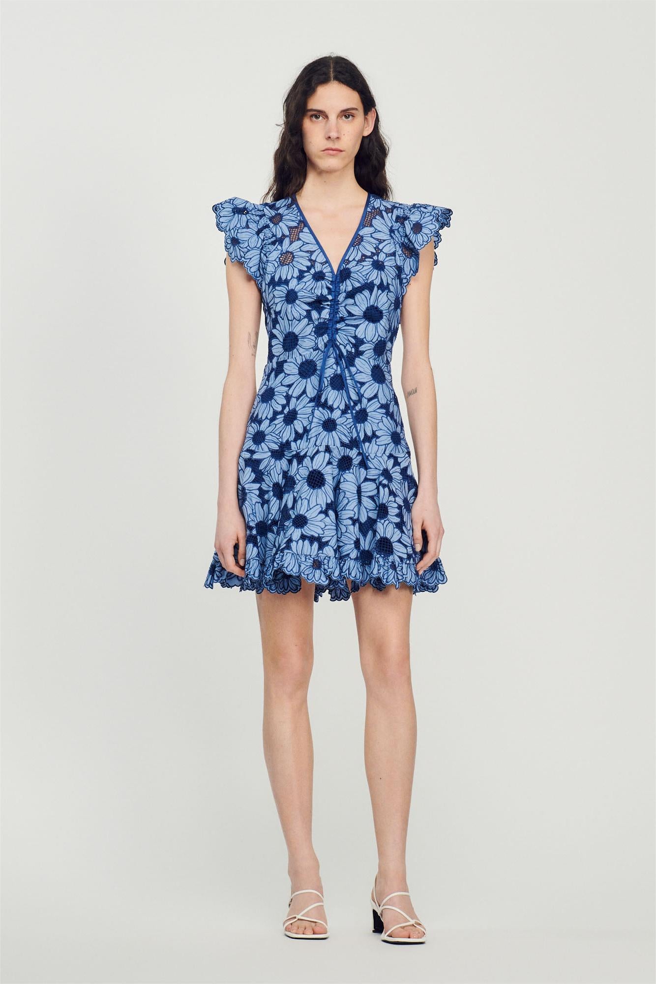 Floral Flutter Sleeve V-Neck Mini Dress