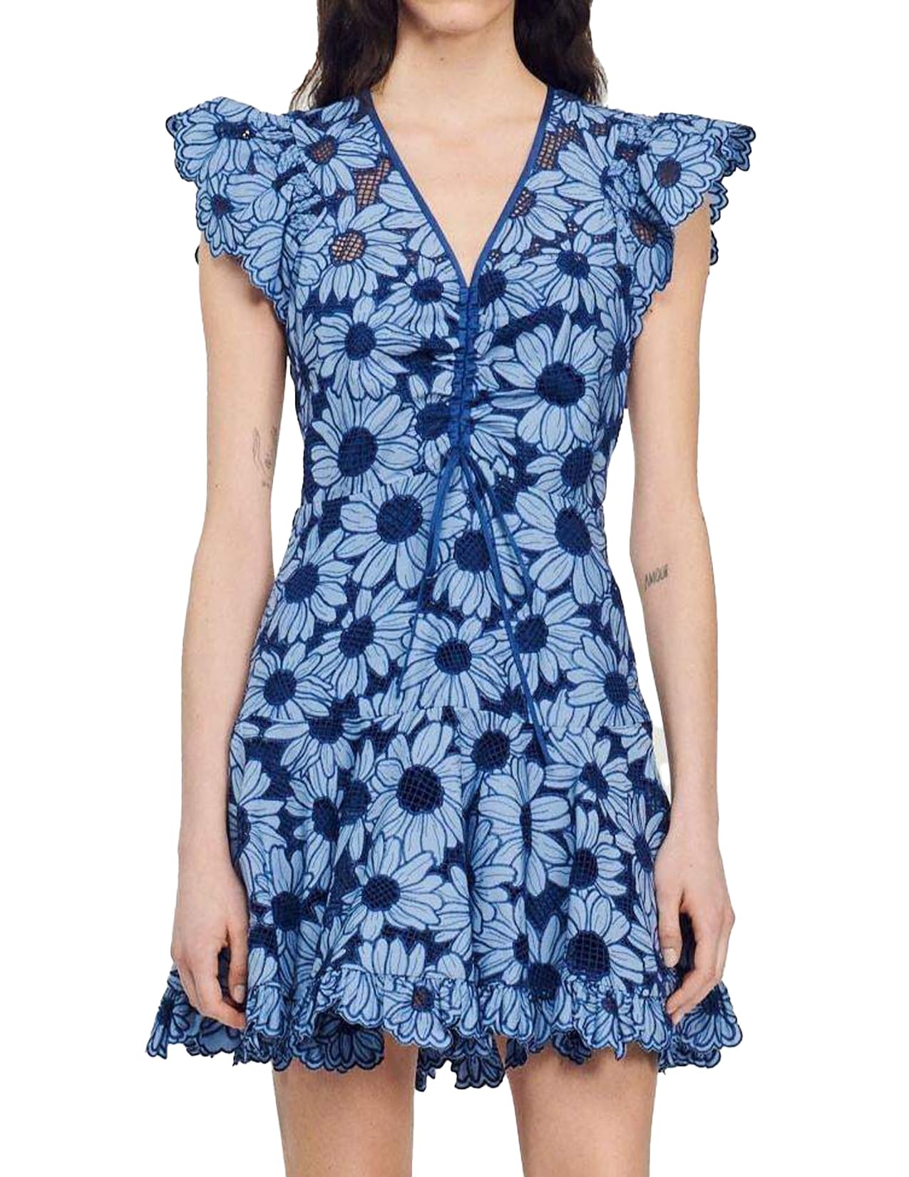 Floral Flutter Sleeve V-Neck Mini Dress