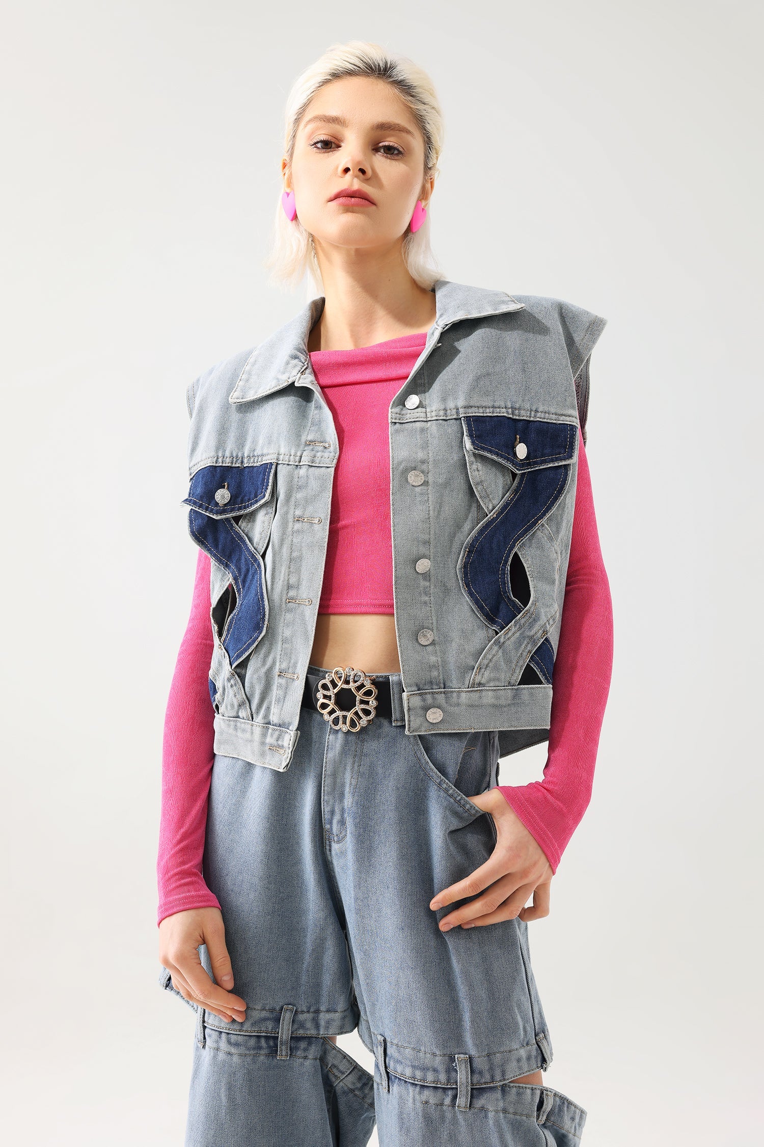 Tihila Cutout Denim Vest