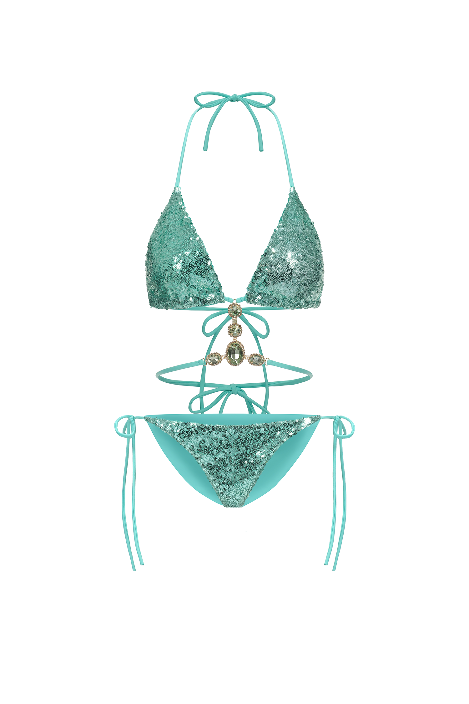 Hlasa Halter Sleeveless Sequin Diamond Bikini