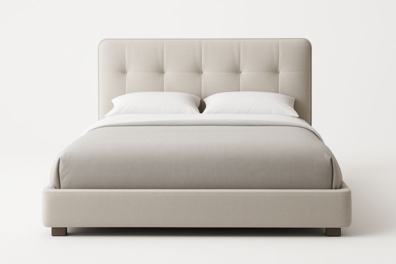 Letto imbottito matrimoniale tessuto beige con testiera trapuntata-Darovinal