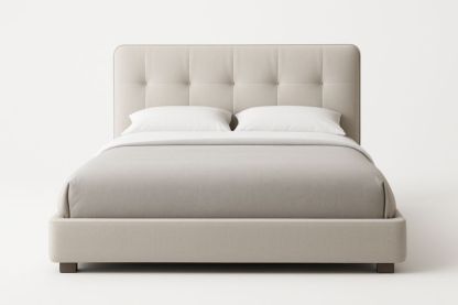 Letto imbottito matrimoniale tessuto beige con testiera trapuntata-Darovinal